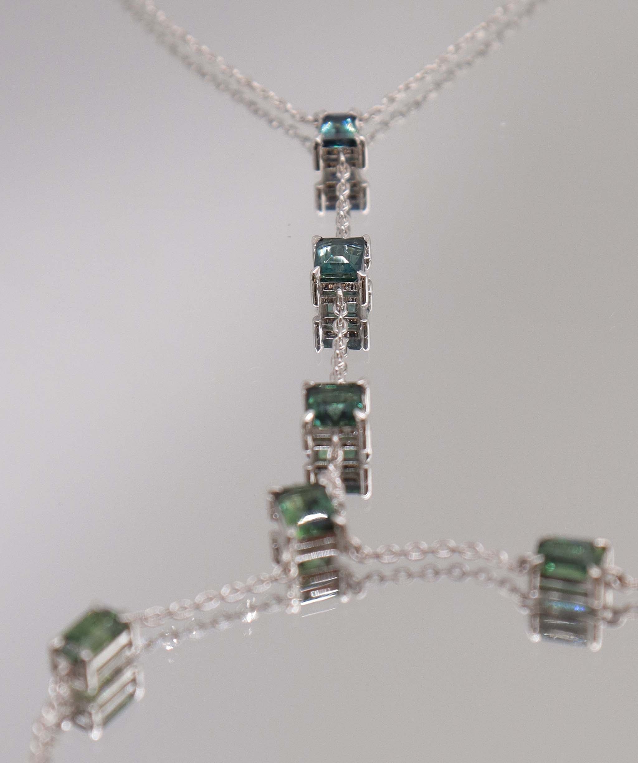 2.38CT NATURAL UNHEATED TEALGREEN SAPPHIRES HAND CHAIN (6 PCS 18K WG) MS 8994