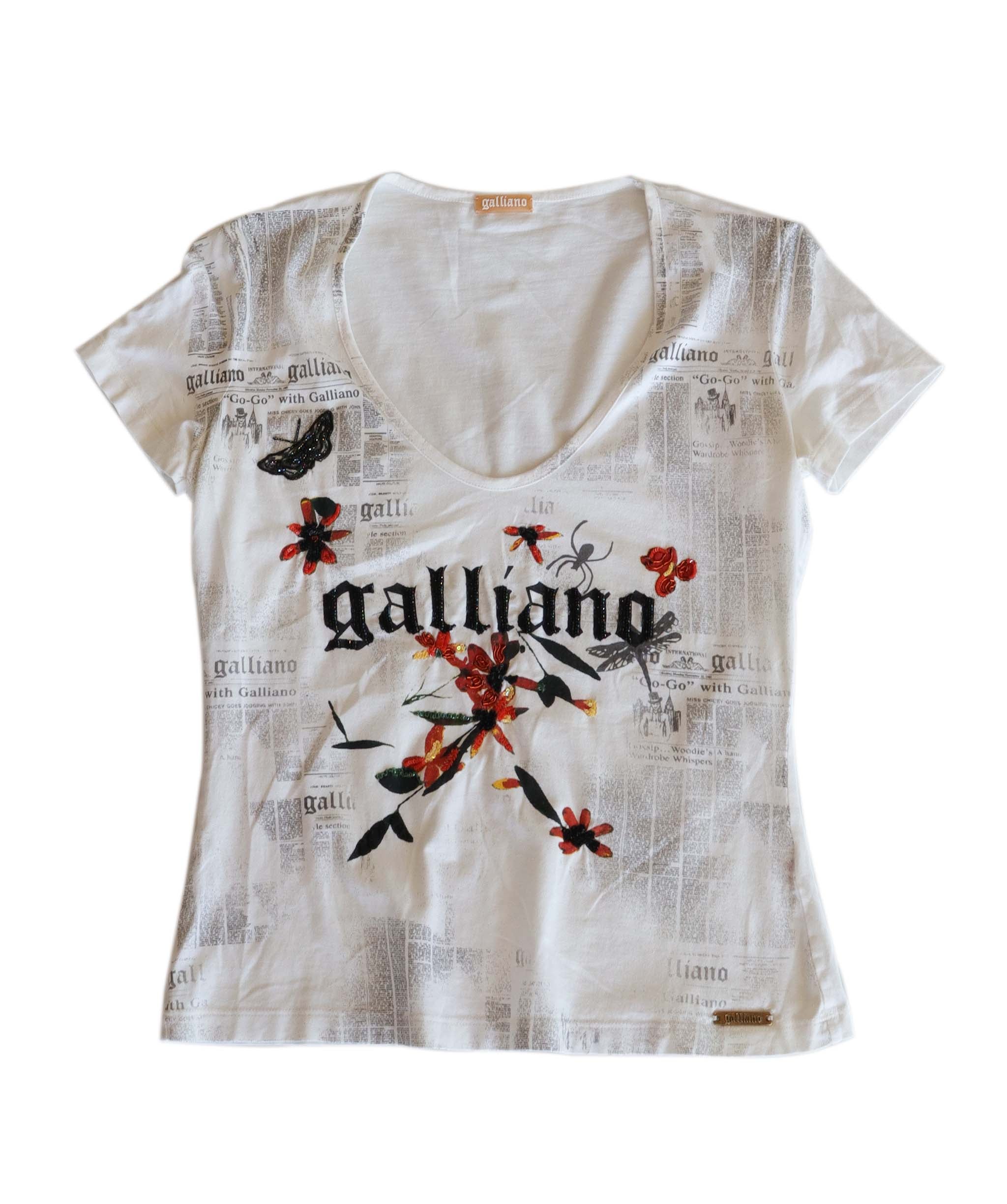 John Galliano Newspaper Gazette Print T-Shirt Sequin Logo Blouse - AGC1873