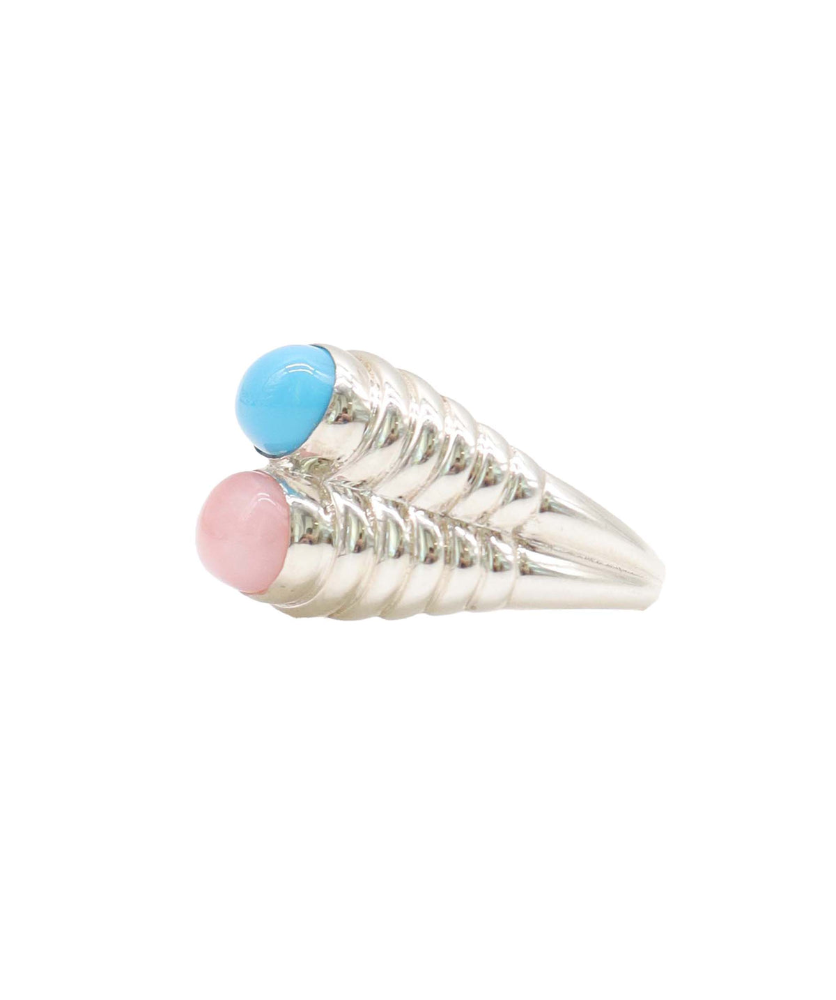 Silver Double Ring  Opal Pink and Blue  DXBS6774