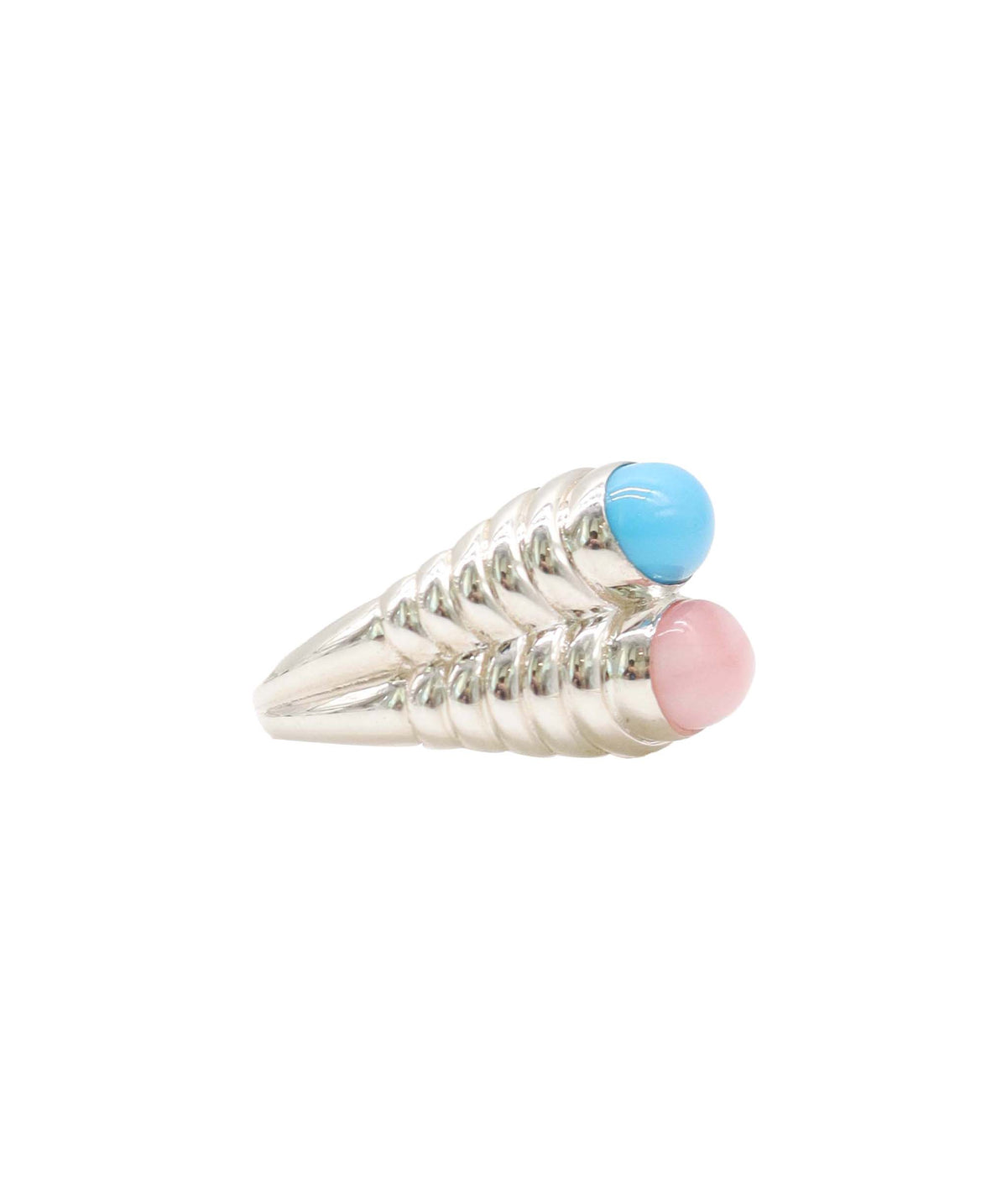 Silver Double Ring  Opal Pink and Blue  DXBS6774