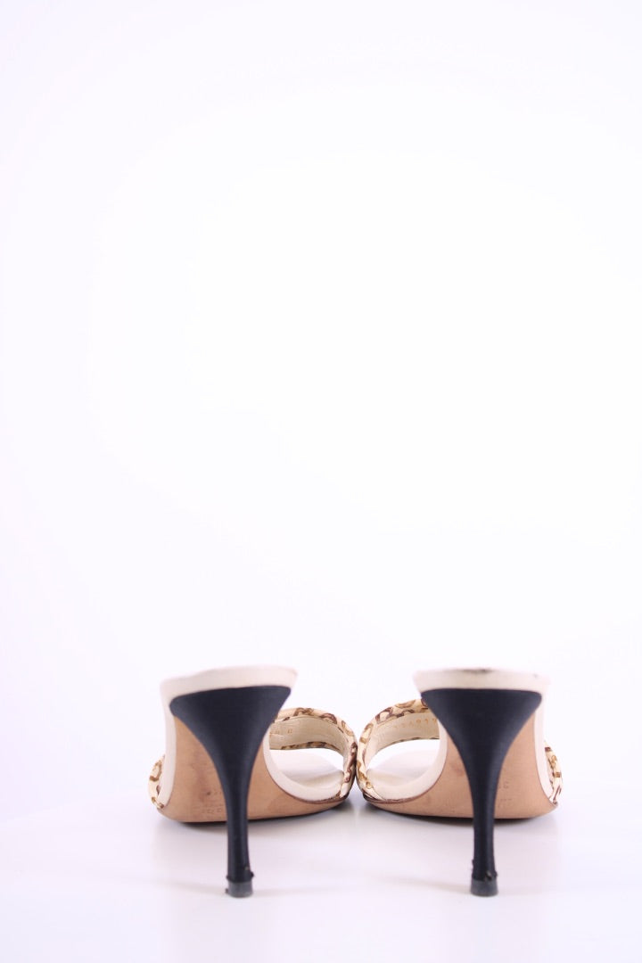 Gucci Horse Bit Print Mule Heels Cream 38.5