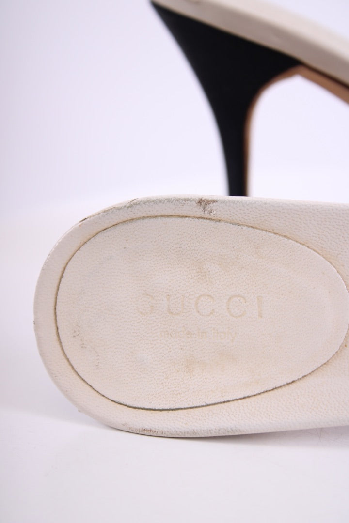 Gucci Horse Bit Print Mule Heels Cream 38.5
