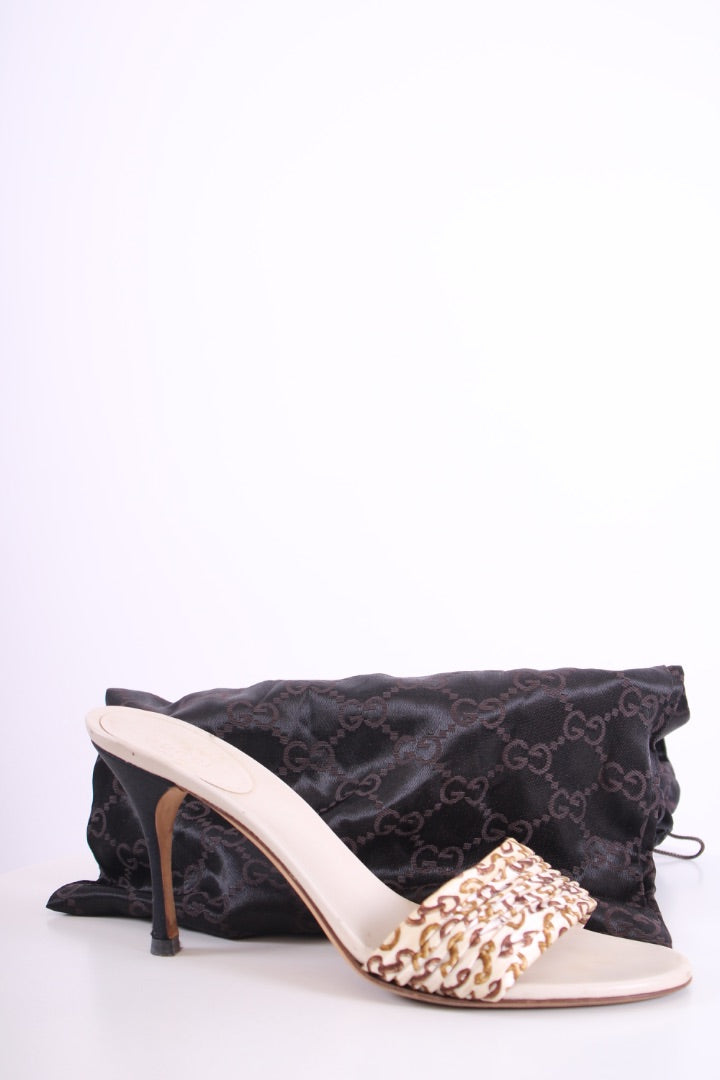 Gucci Horse Bit Print Mule Heels Cream 38.5