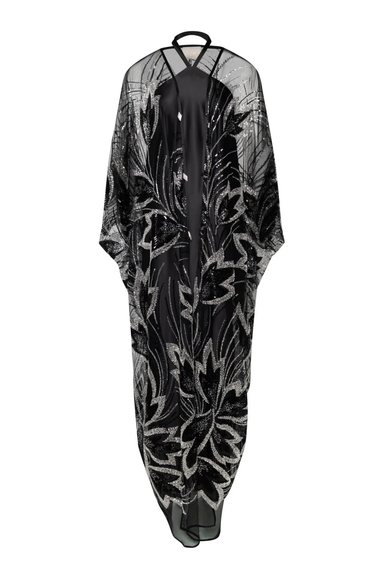 EMPRESS KAFTAN BLACK/SILVER BLACK/BRONZE FLOWER SIZE OS ASC7067