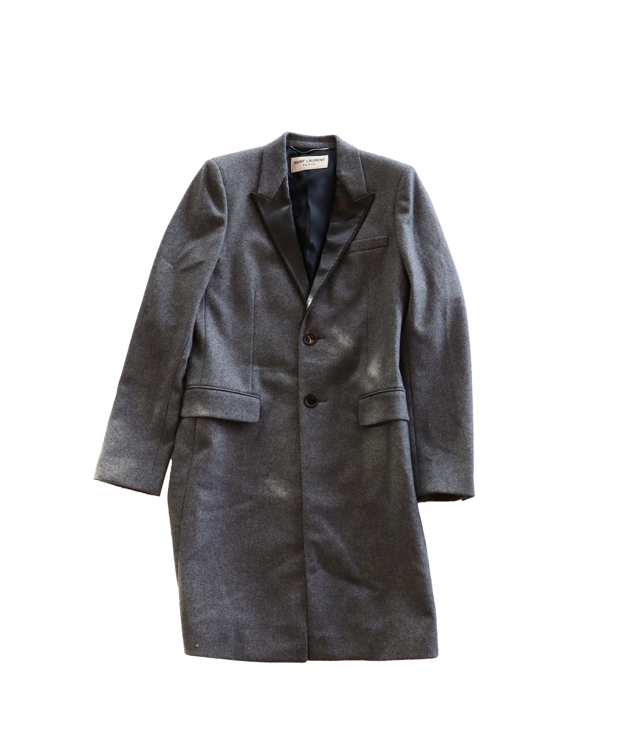 Yves Saint Laurent black leather collar Grey wool coat - AGC1839