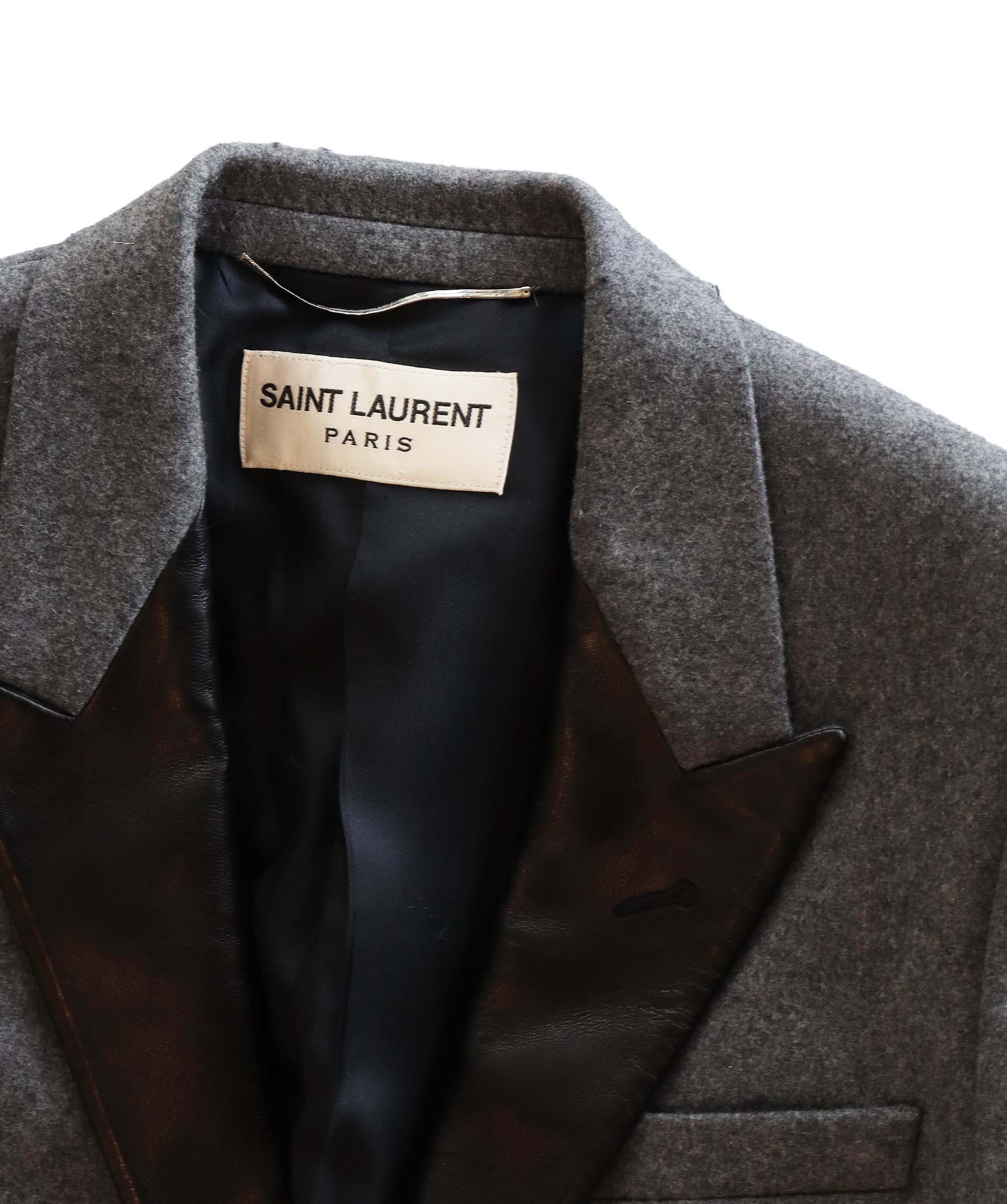 Yves Saint Laurent black leather collar Grey wool coat - AGC1839