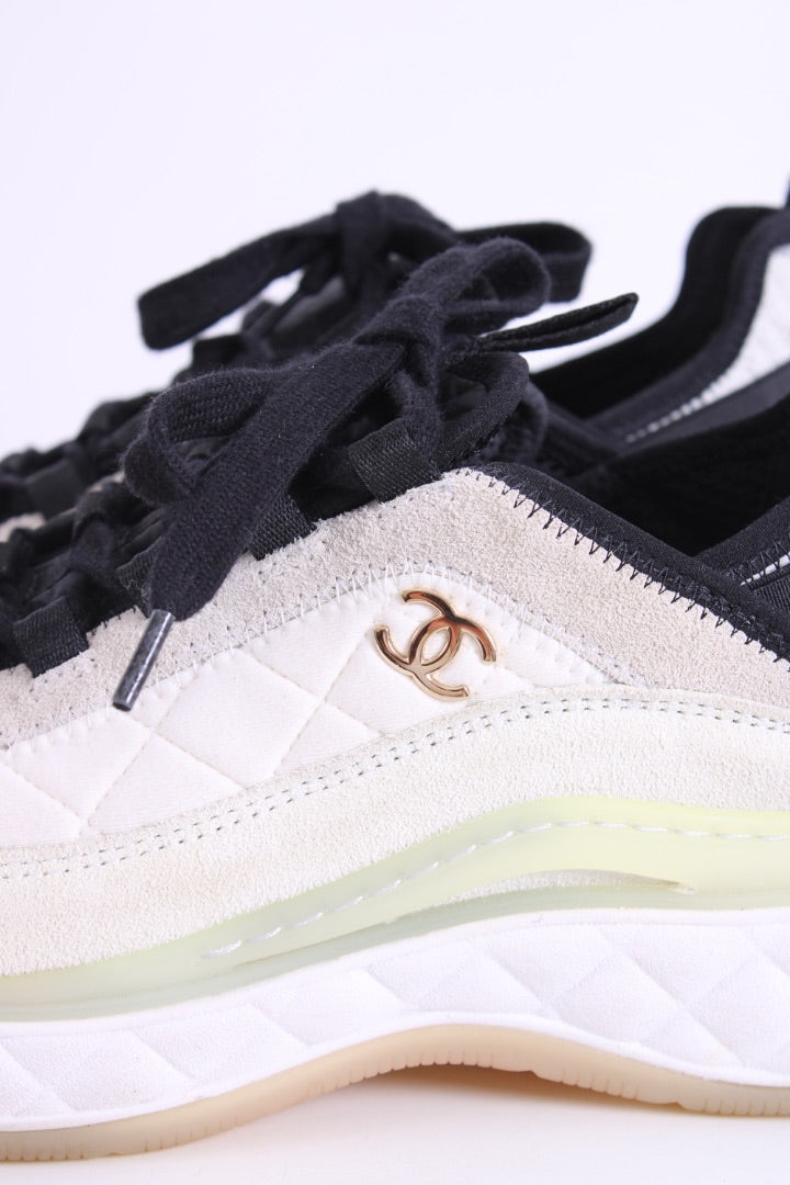 Chanel Suede Trim Trainers Cream/ Grey 39