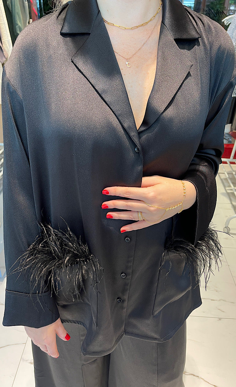 SATIN SET زوج (BLAZER & PANTS قميص وبنطلون) “KAMELIA”