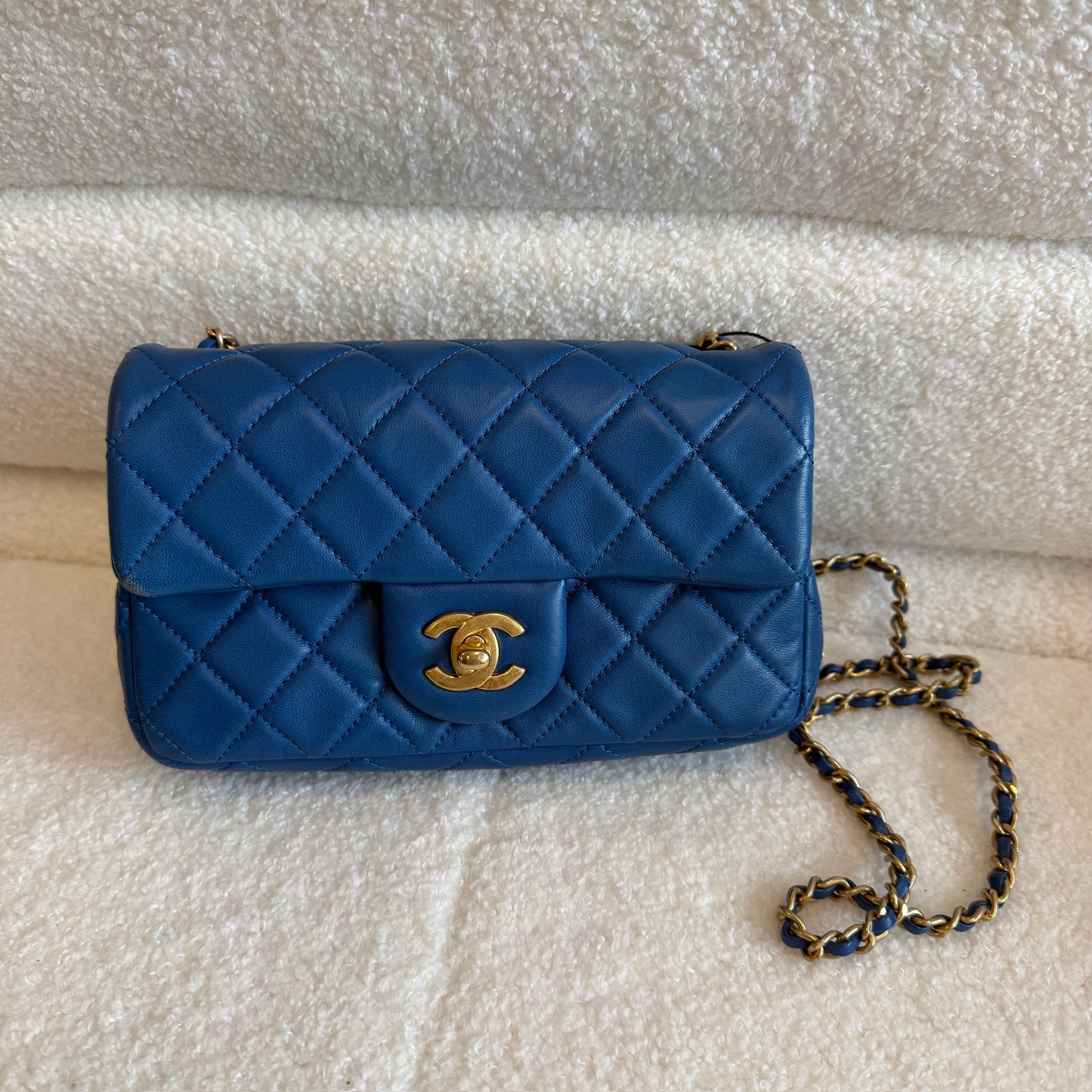 Chanel Blue Mini Rectangular Lambskin Pearl Crush Flap