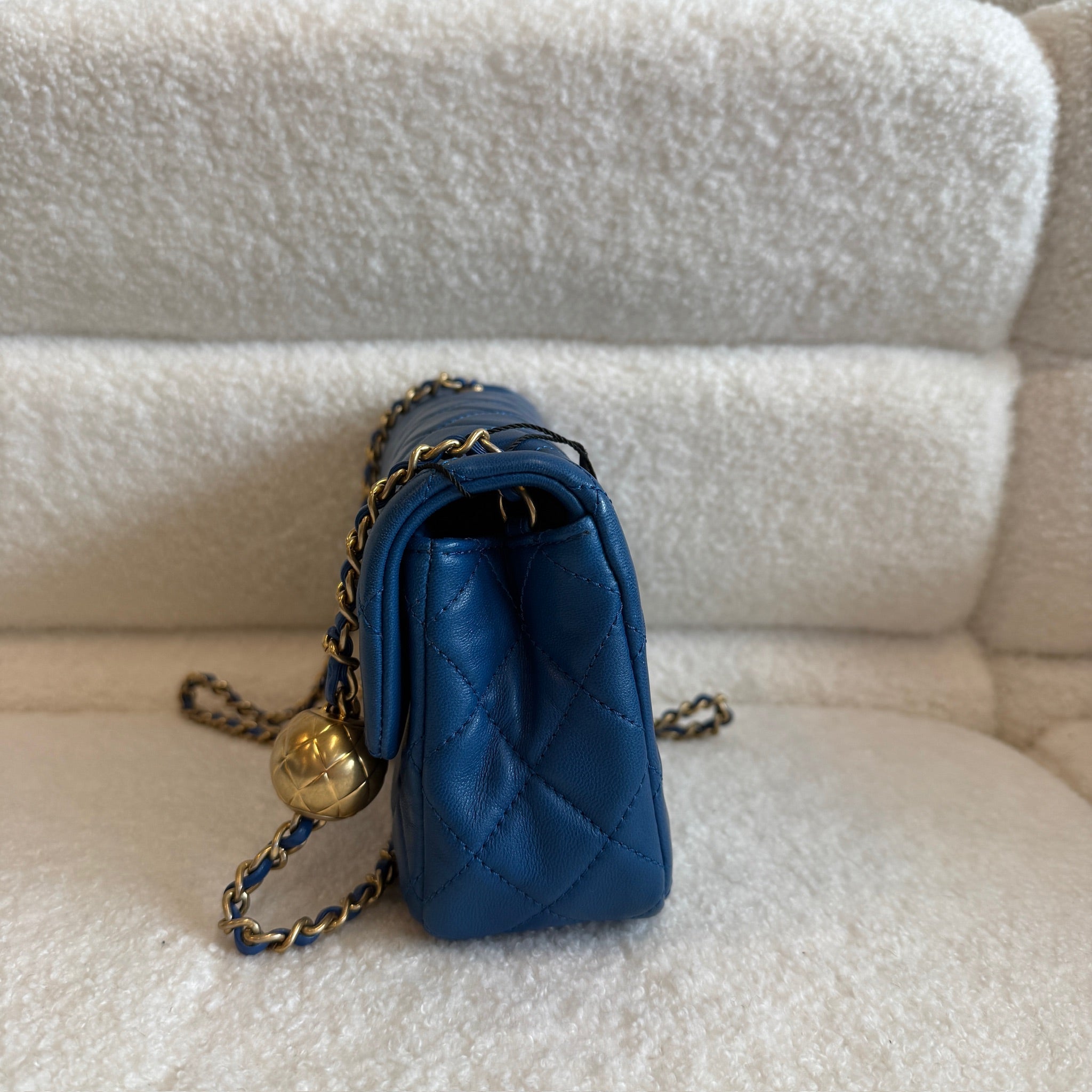 Chanel Blue Mini Rectangular Lambskin Pearl Crush Flap