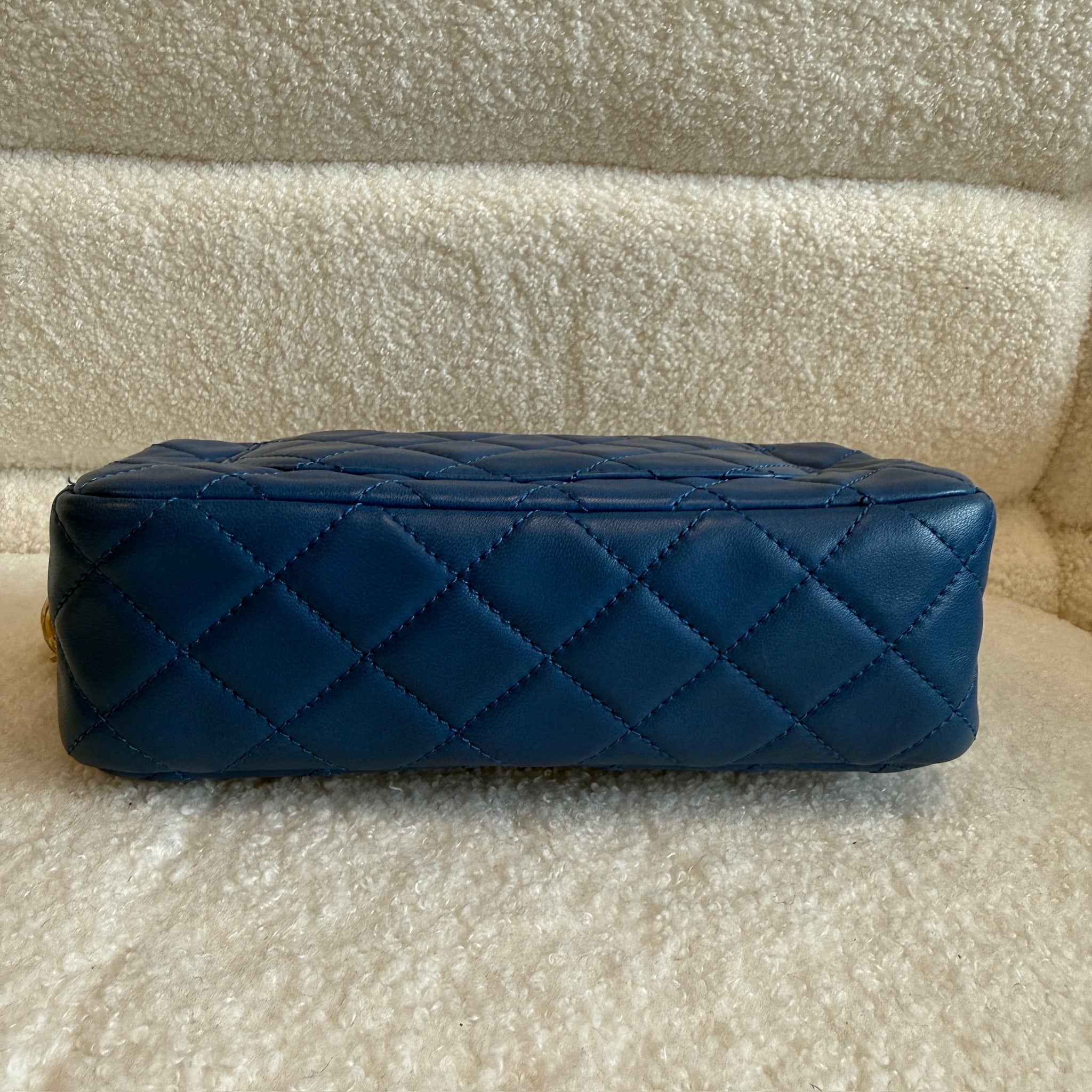 Chanel Blue Mini Rectangular Lambskin Pearl Crush Flap