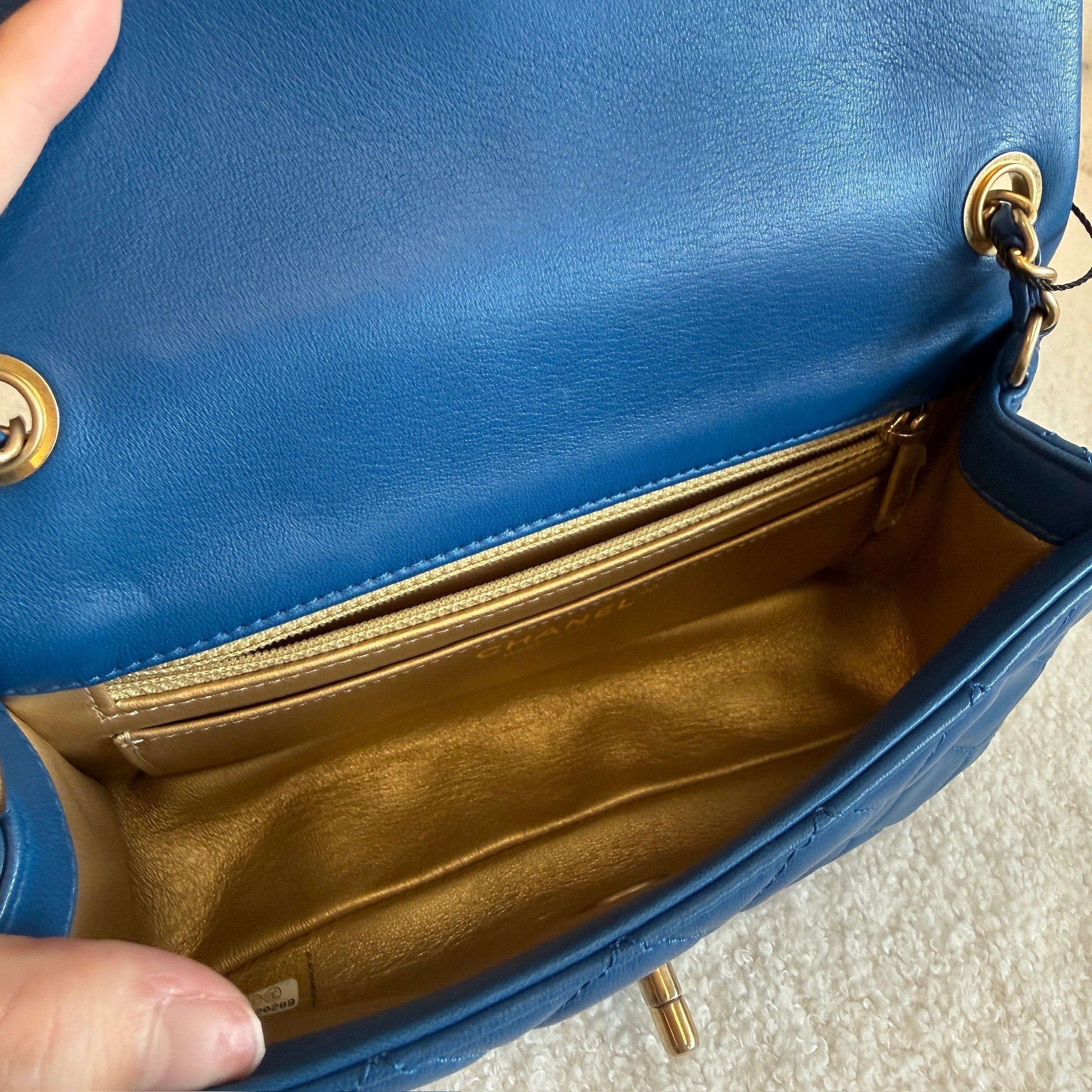 Chanel Blue Mini Rectangular Lambskin Pearl Crush Flap