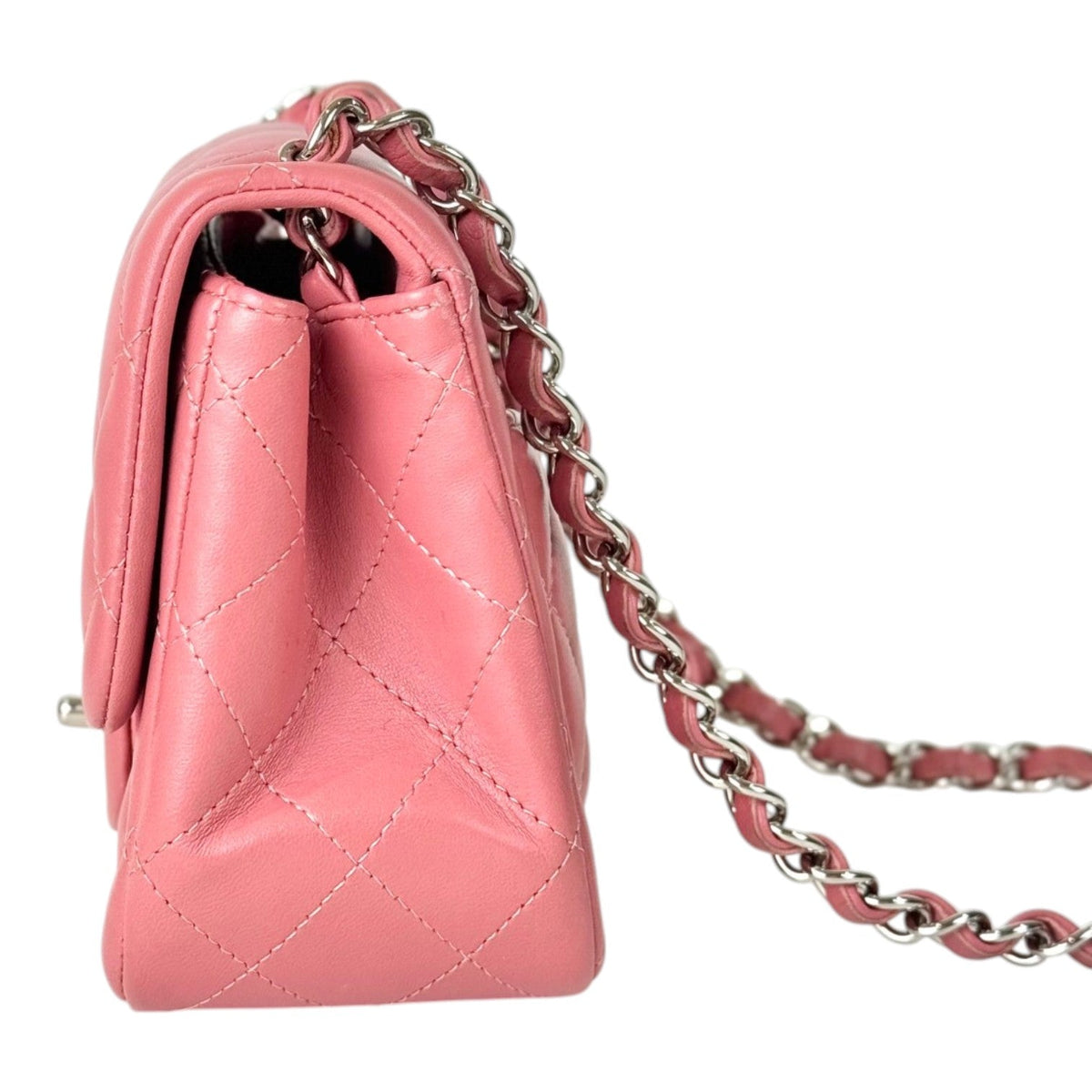 Chanel Pink Mini Square Classic Flap Bag - Full Set