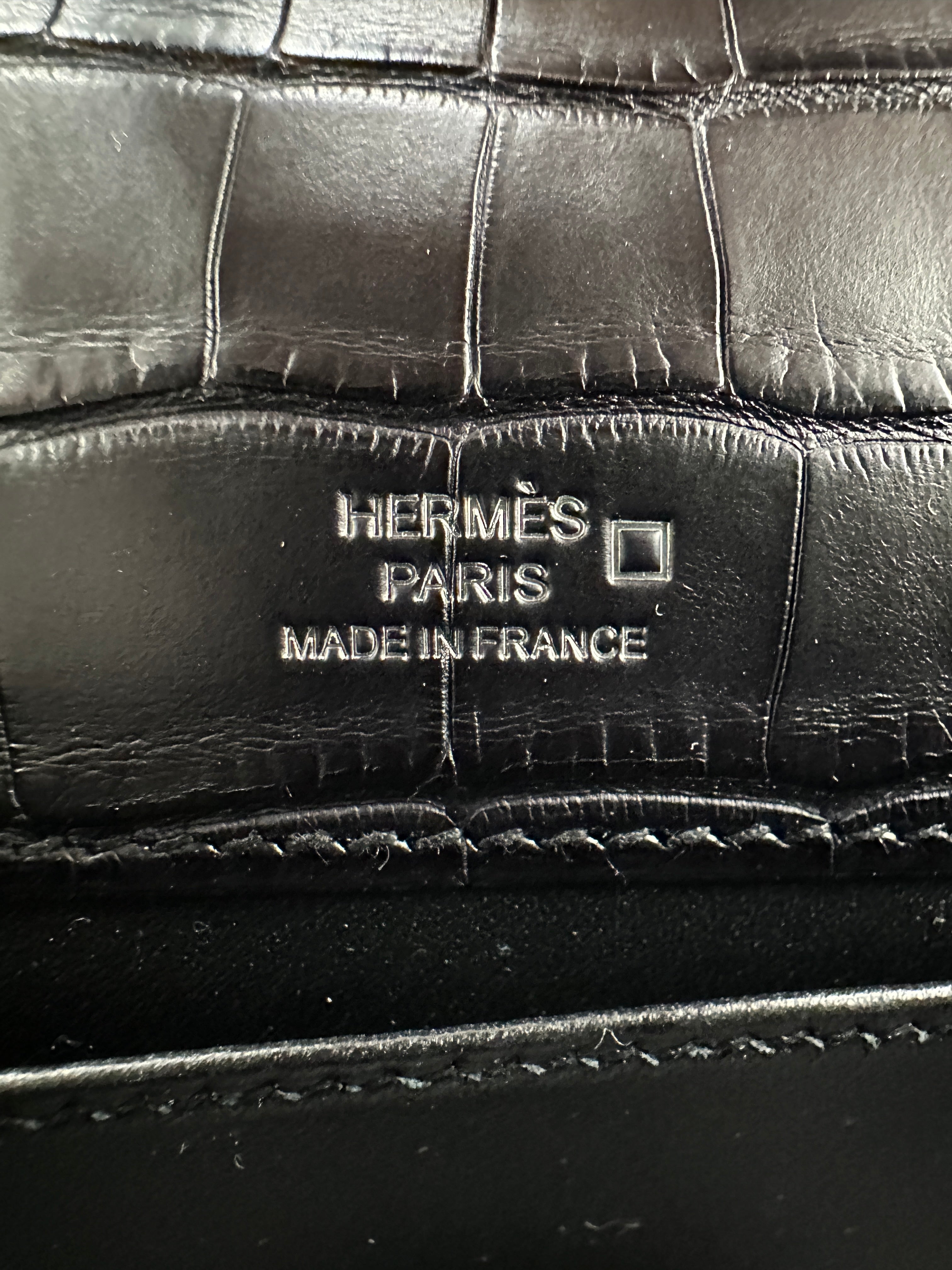 Hermès Kelly Pochette Black Matte Alligator Palladium Hardware