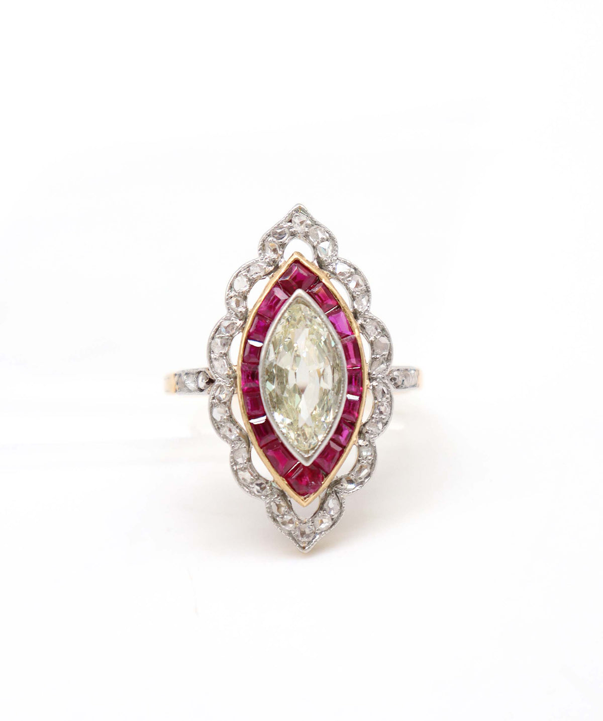 A Diamond and Ruby Navette Ring WA25614
