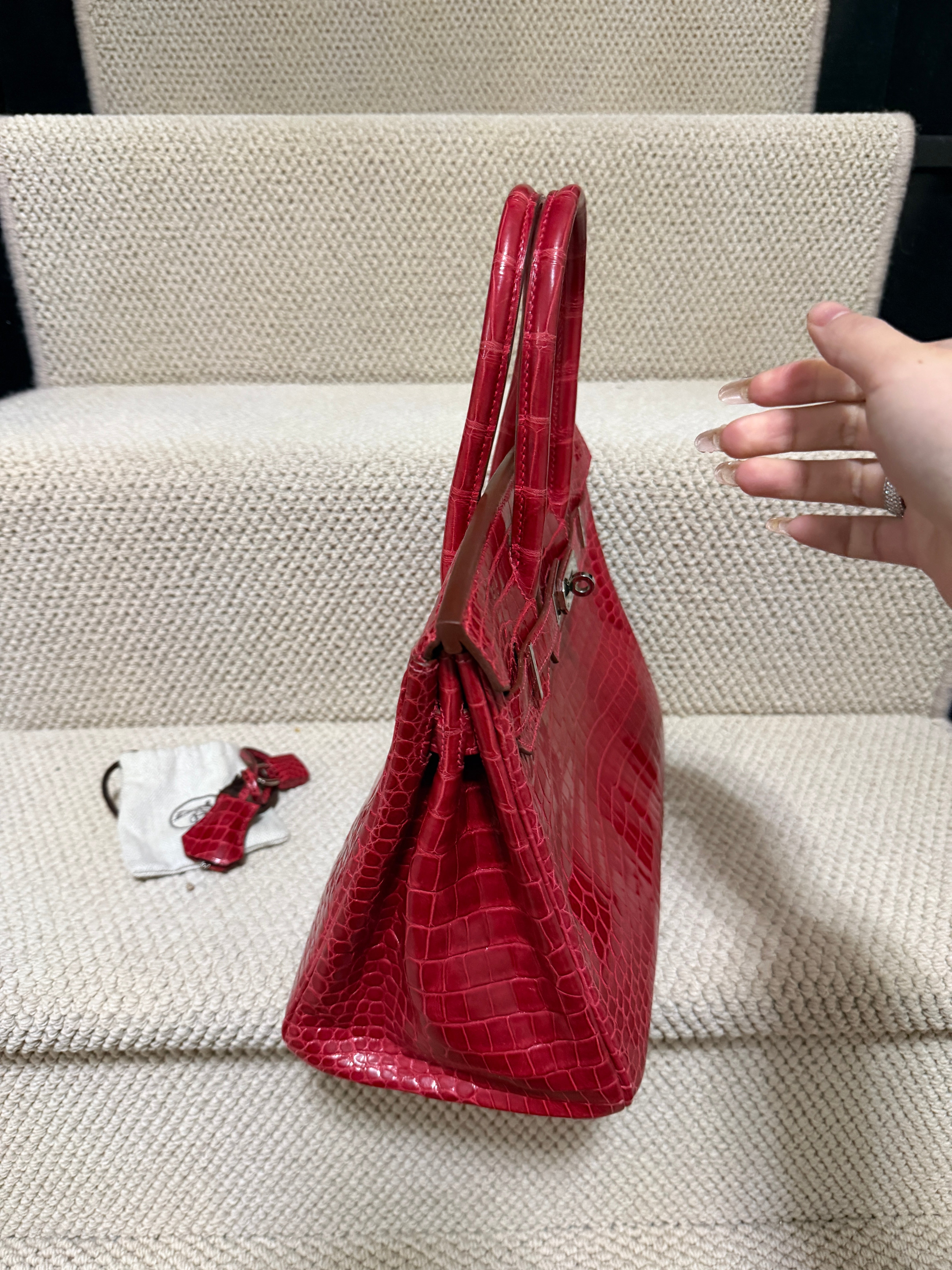 Hermès Birkin 30 – Shiny crocodile  – Bougainviller– Square M (2009) – Palladium Hardware