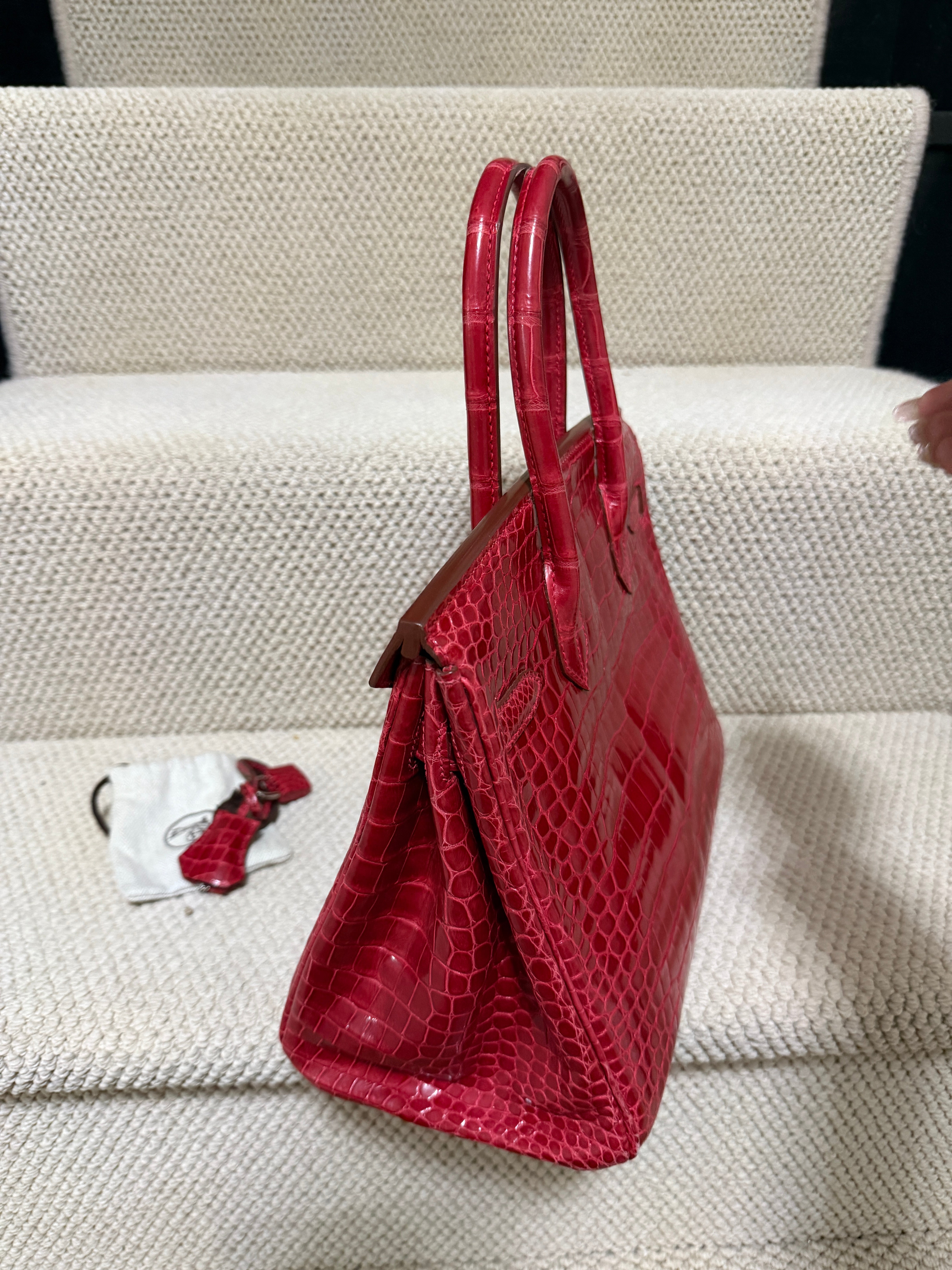 Hermès Birkin 30 – Shiny crocodile  – Bougainviller– Square M (2009) – Palladium Hardware