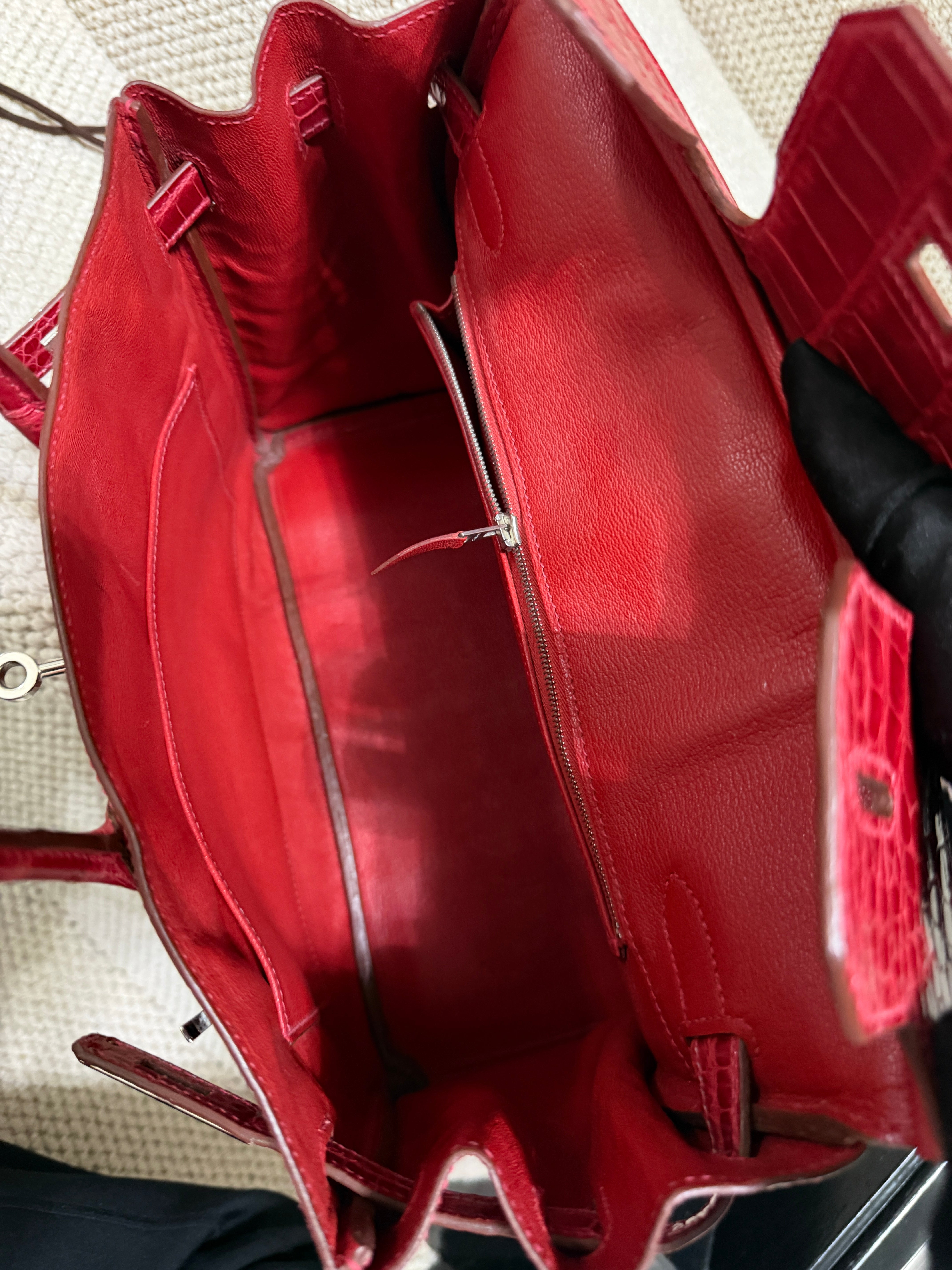 Hermès Birkin 30 – Shiny crocodile  – Bougainviller– Square M (2009) – Palladium Hardware