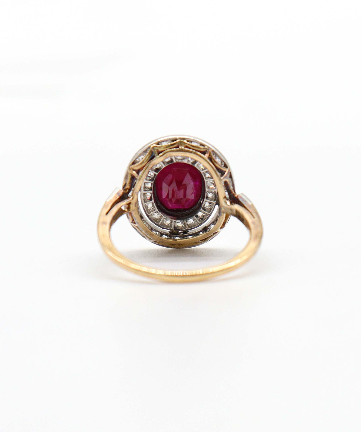 A Ruby and Diamond 2-Row Cluster Ring WA23770