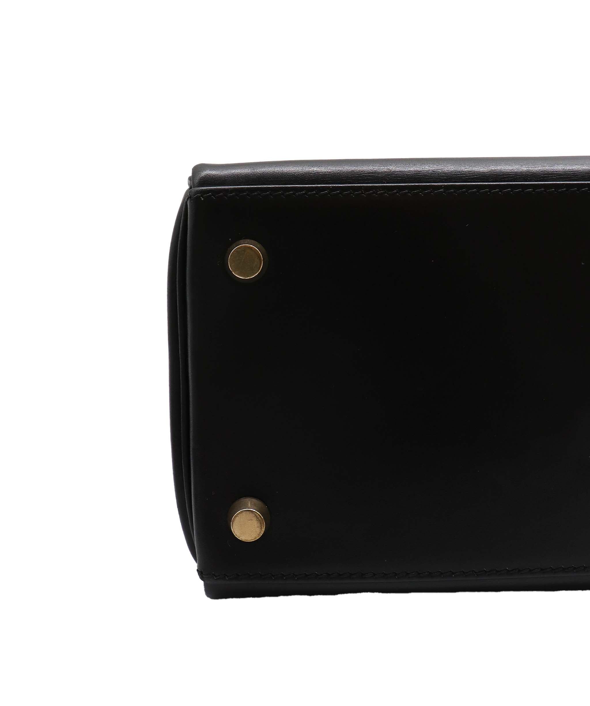 HERMES KELLY 28 RETOURNE BLACK BOXCALF HAND SHOULDER BAG □D 90251946 DXBS1351