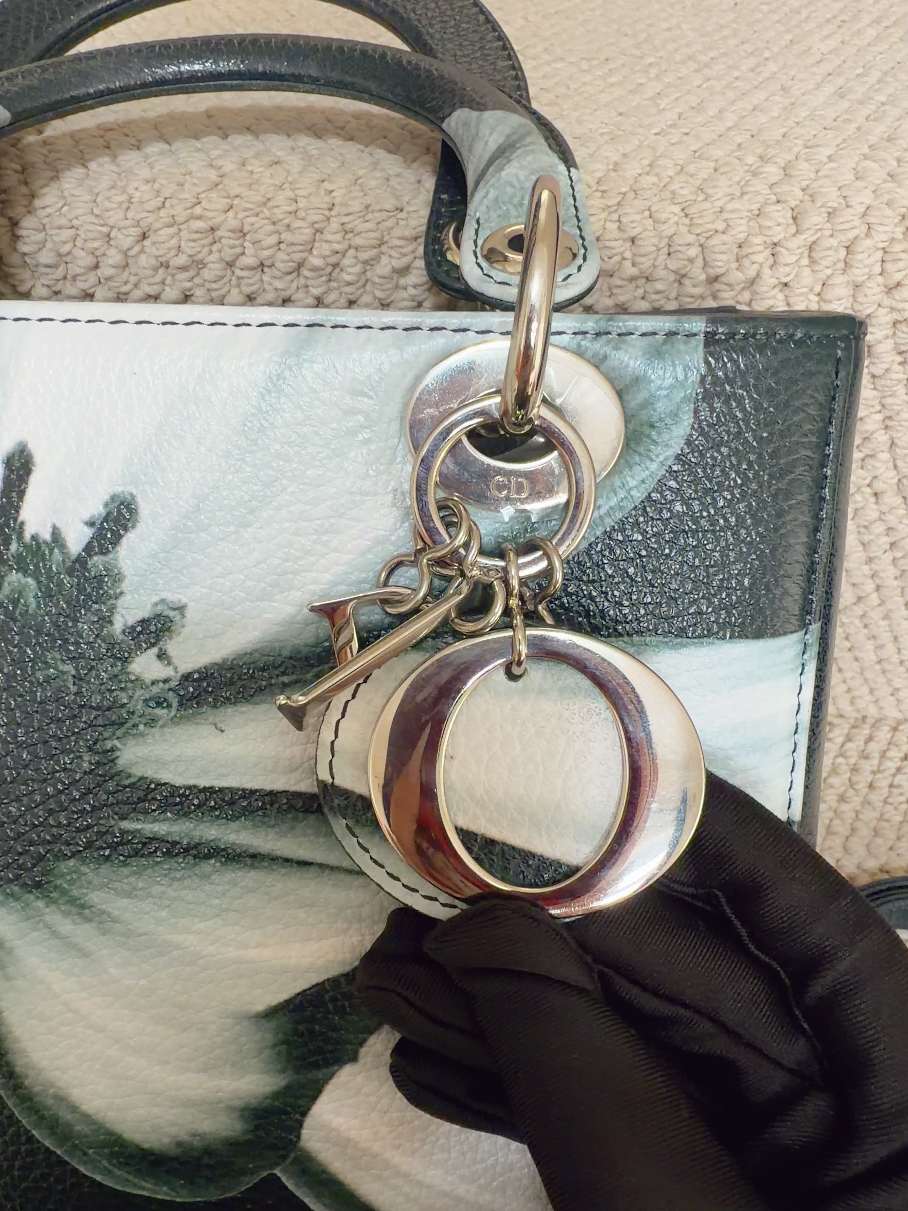 Dior Lady Dior Medium – Green Floral Leather – Palladium Hardware – With Strap