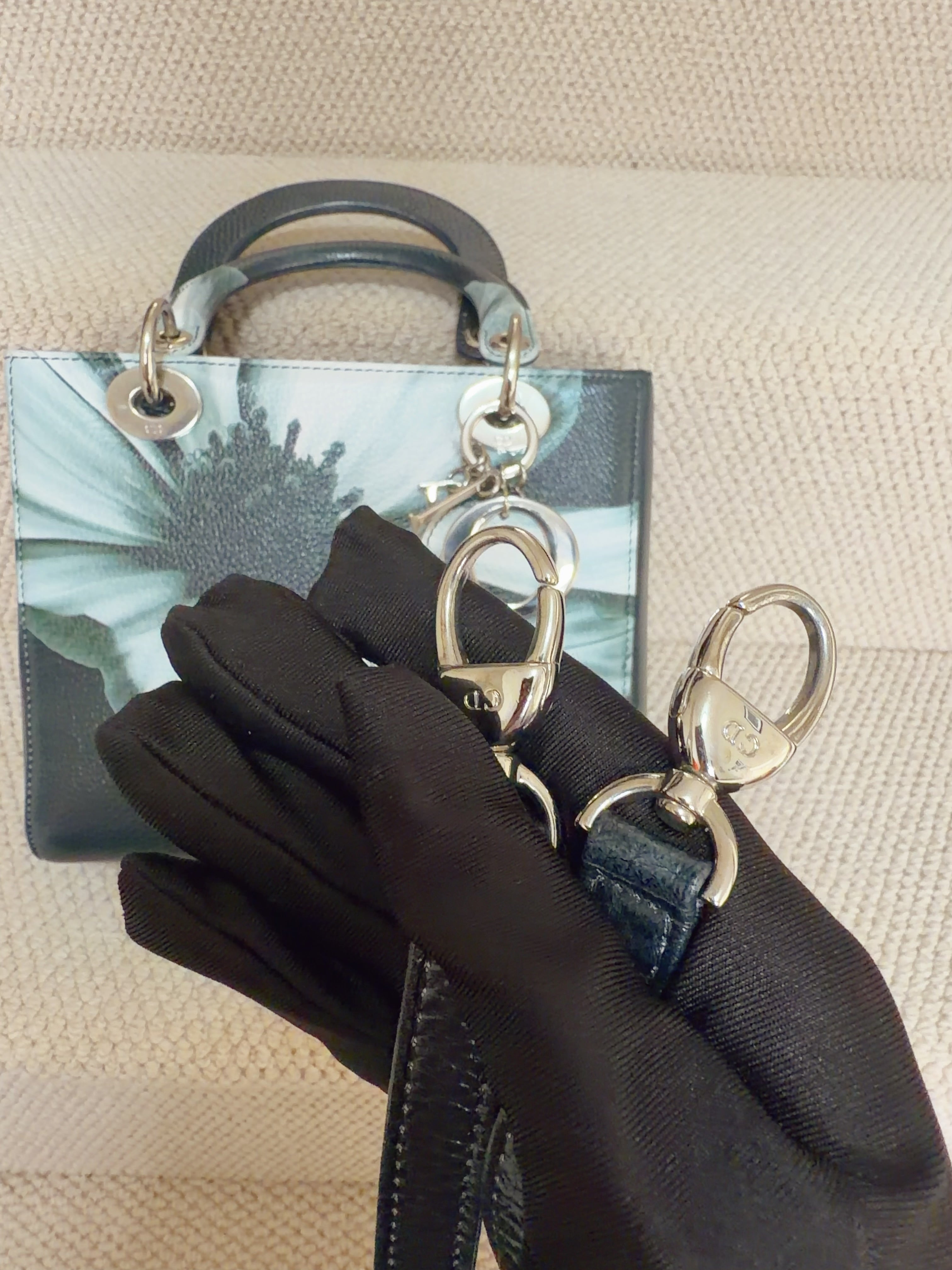 Dior Lady Dior Medium – Green Floral Leather – Palladium Hardware – With Strap