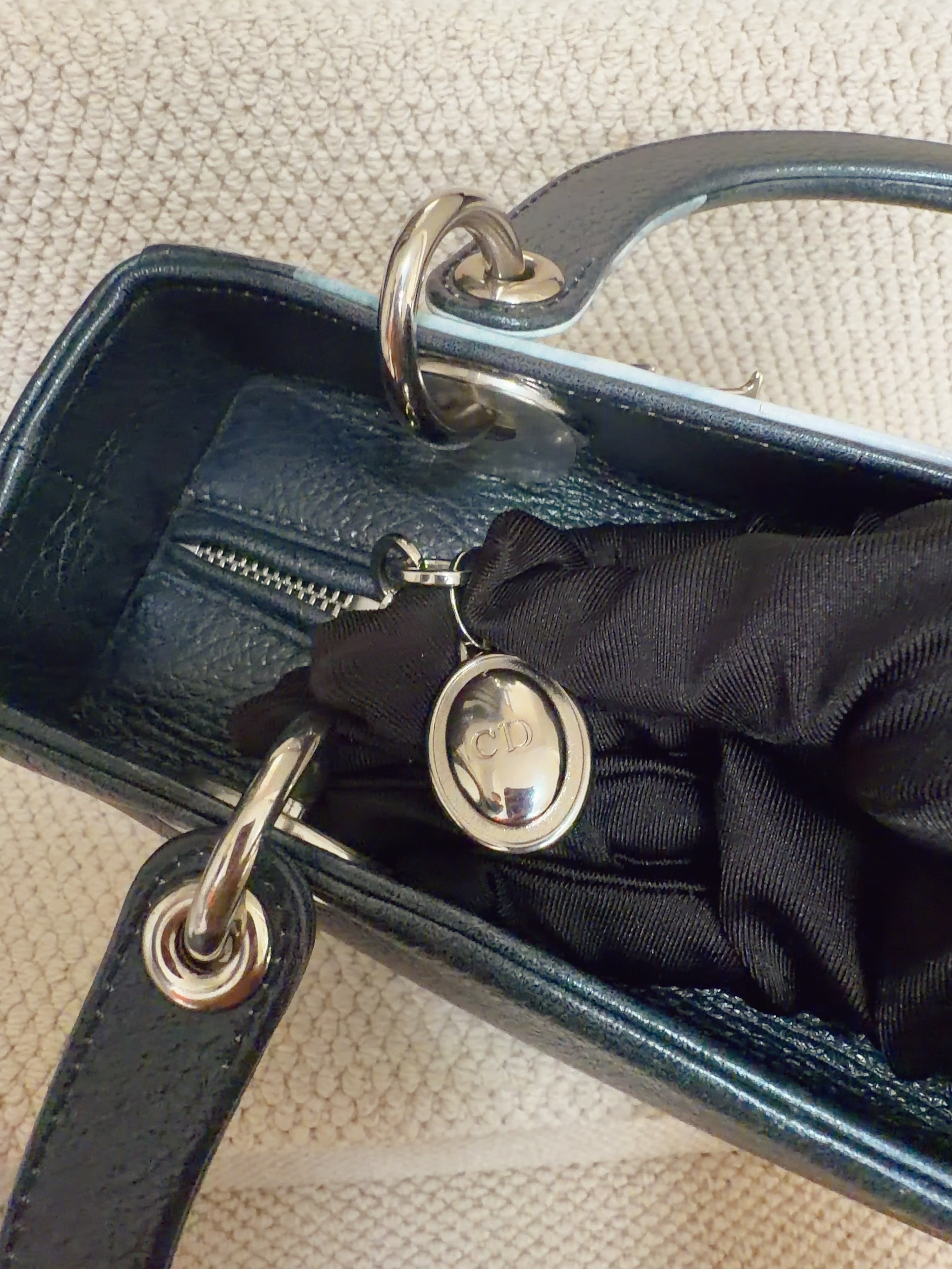 Dior Lady Dior Medium – Green Floral Leather – Palladium Hardware – With Strap