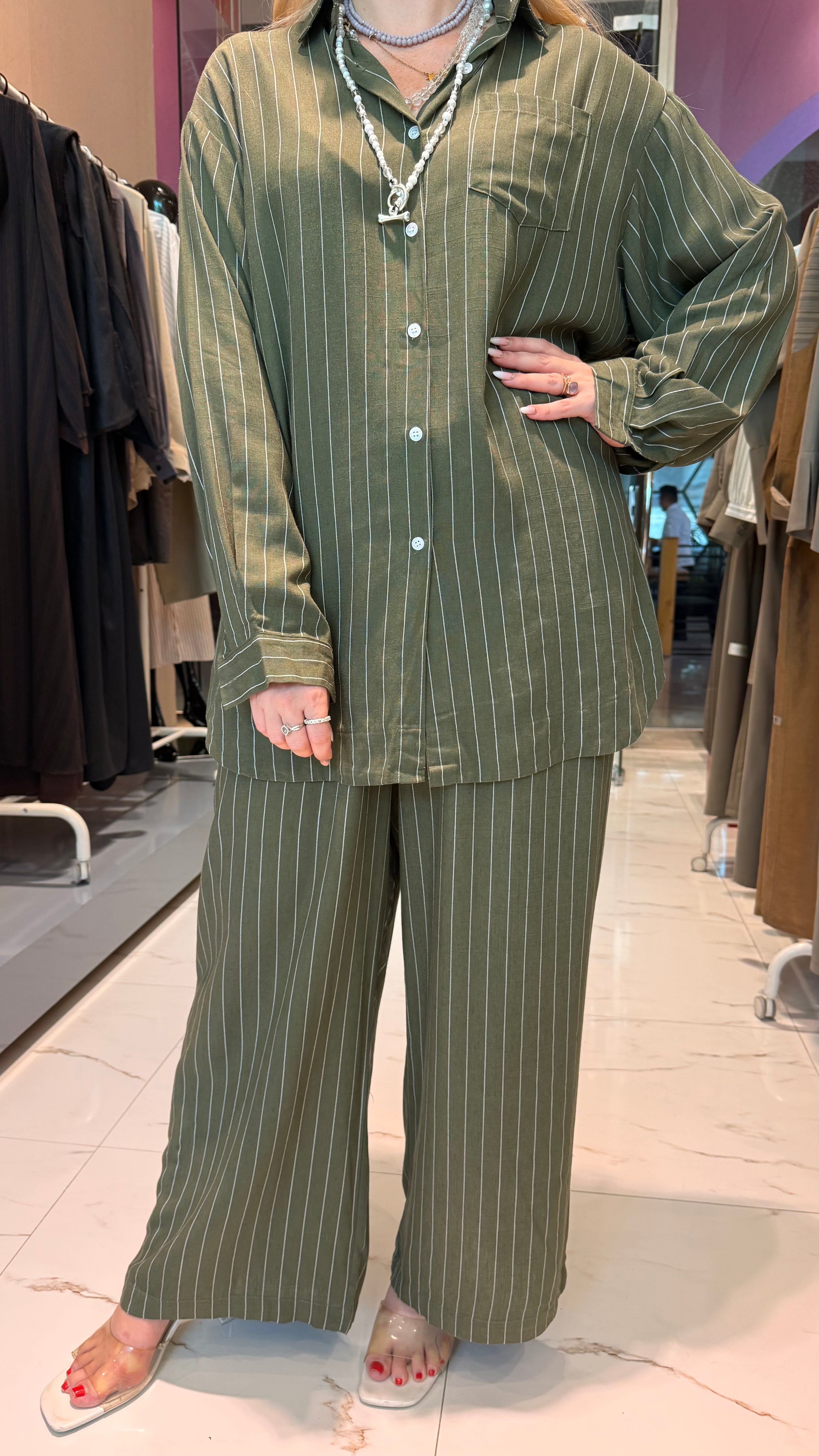 LOOSE FIT STRIPED 2PC SET  زوج (SHIRT & PANTS قميص وبنطلون) “JANE LEE"