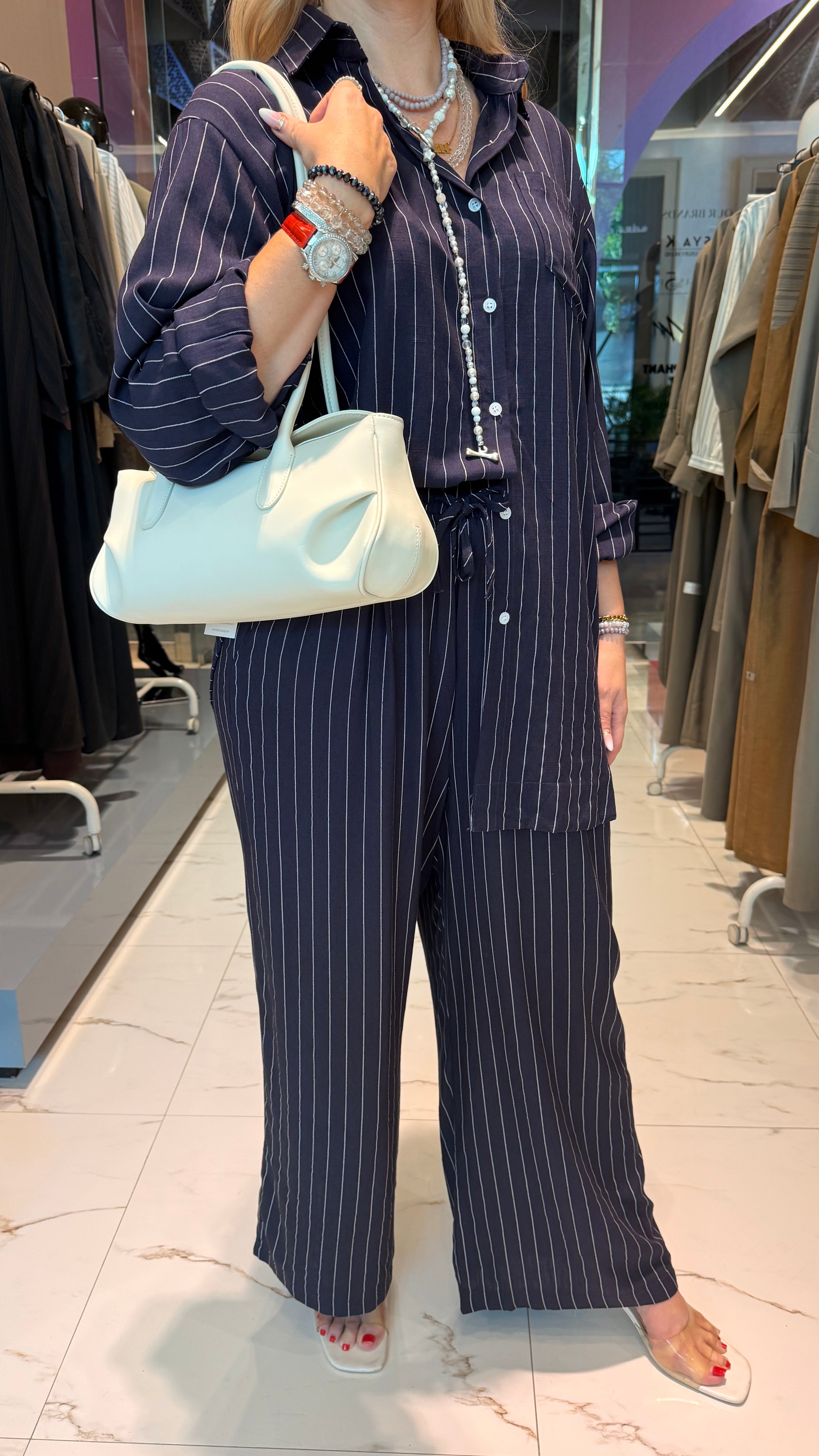 LOOSE FIT STRIPED 2PC SET  زوج (SHIRT & PANTS قميص وبنطلون) “JANE LEE"