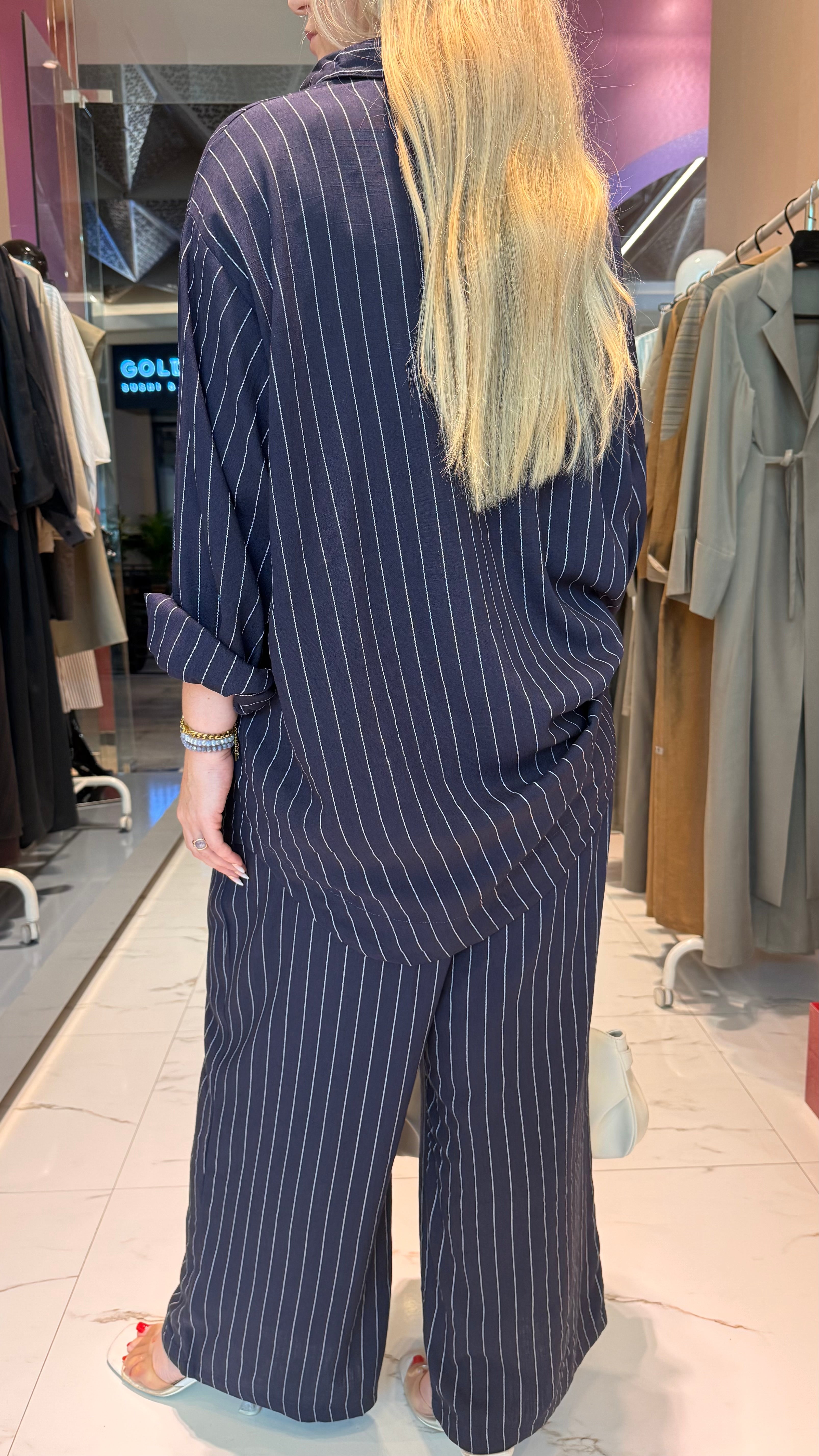 LOOSE FIT STRIPED 2PC SET  زوج (SHIRT & PANTS قميص وبنطلون) “JANE LEE"