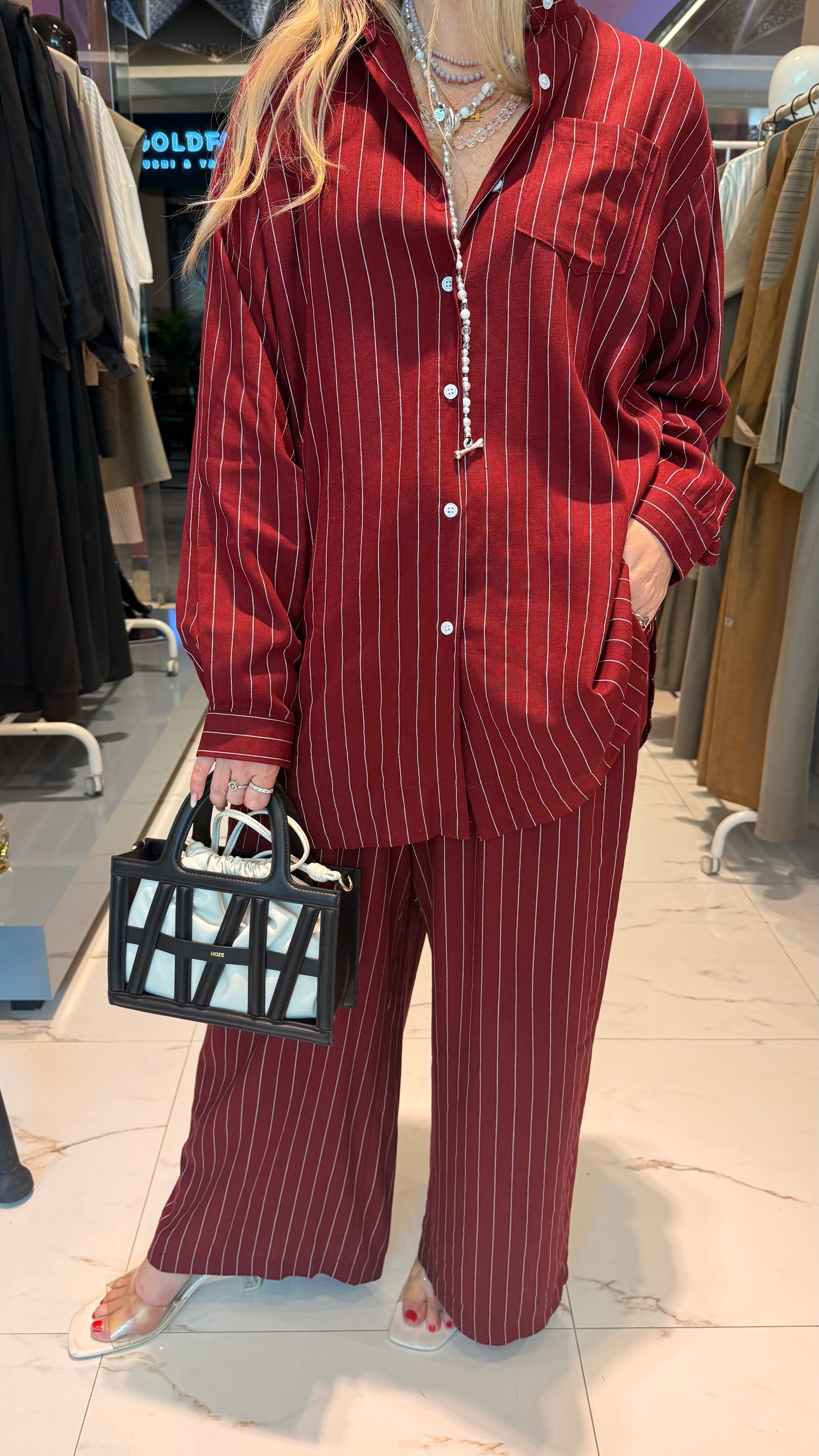 LOOSE FIT STRIPED 2PC SET  زوج (SHIRT & PANTS قميص وبنطلون) “JANE LEE"