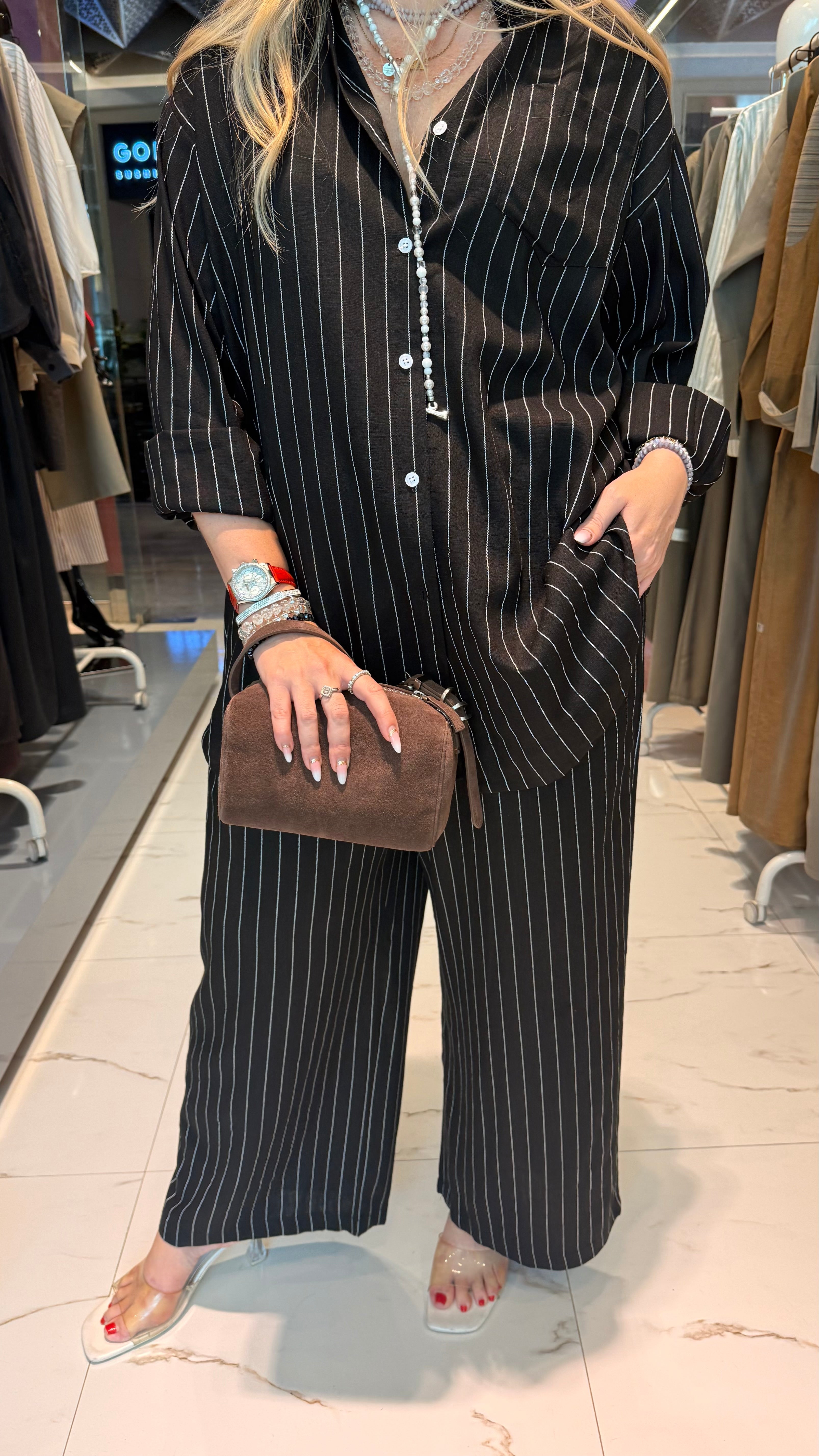 LOOSE FIT STRIPED 2PC SET  زوج (SHIRT & PANTS قميص وبنطلون) “JANE LEE"