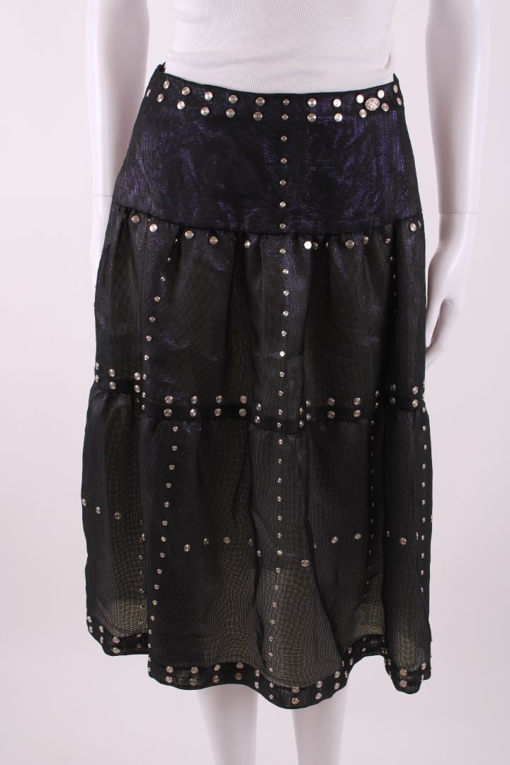 Chanel Mesh Layer Iridescent Stud Skirt Black/ Purple 10
