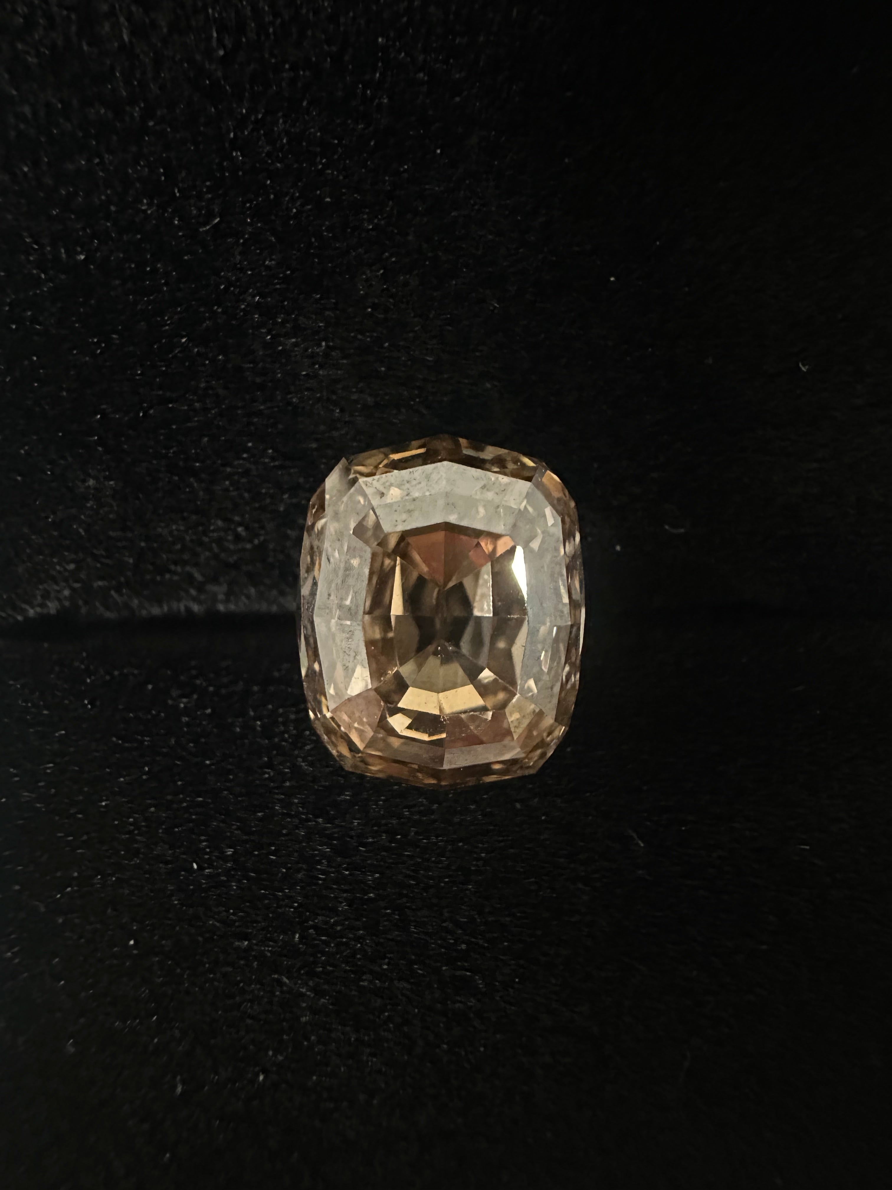 5ct RARE COGNAC WITH A HINT OF PINK  ANTIQUE STEP-CUT CUSSION DIAMOND ANC1798
