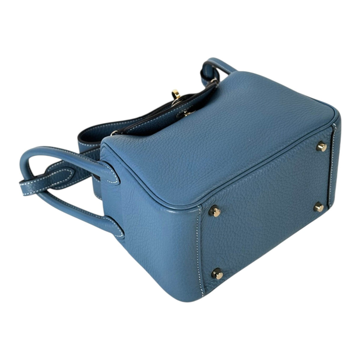 Hermes Mini Lindy in Blue Jean Clemence