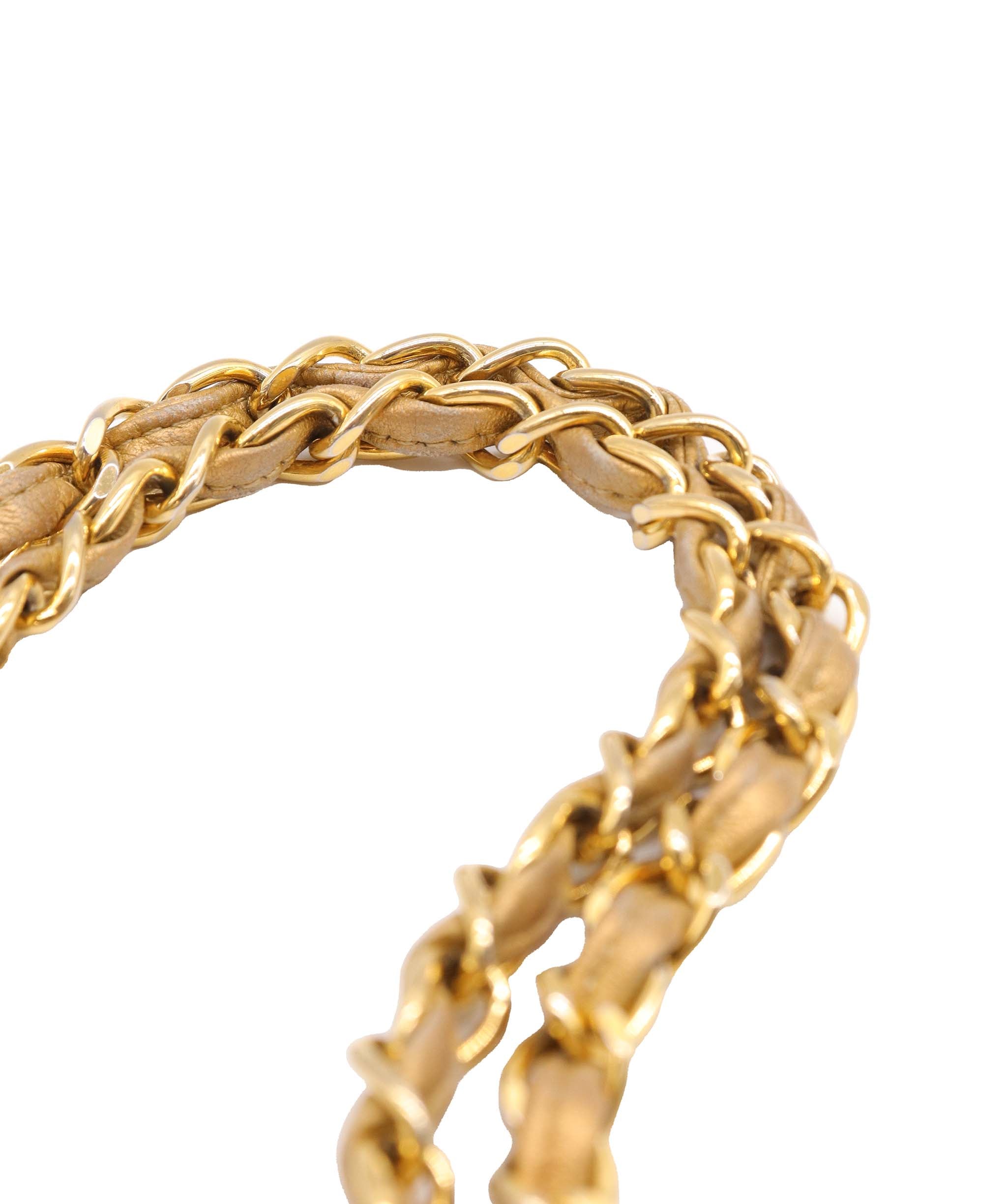 CHANEL VINTAGE CHAIN SHOULDER BAG NISHIJIN TEXTILE GOLD  DXBS5641