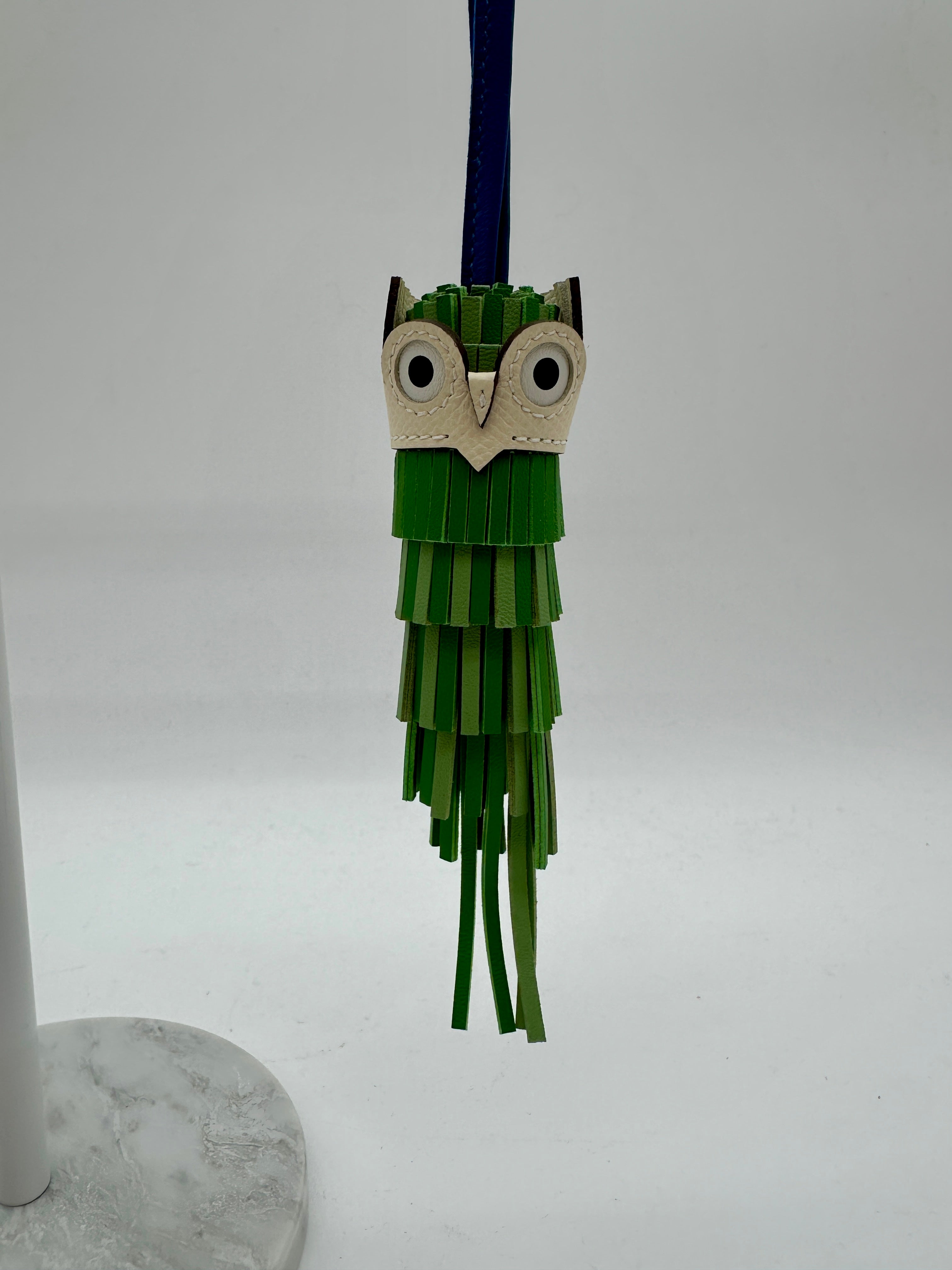 Hermès Chouette Owl Charm Vert Yucca/ Vert Criquet/ Bleu France/ Nata Milo, Swift and Epsom