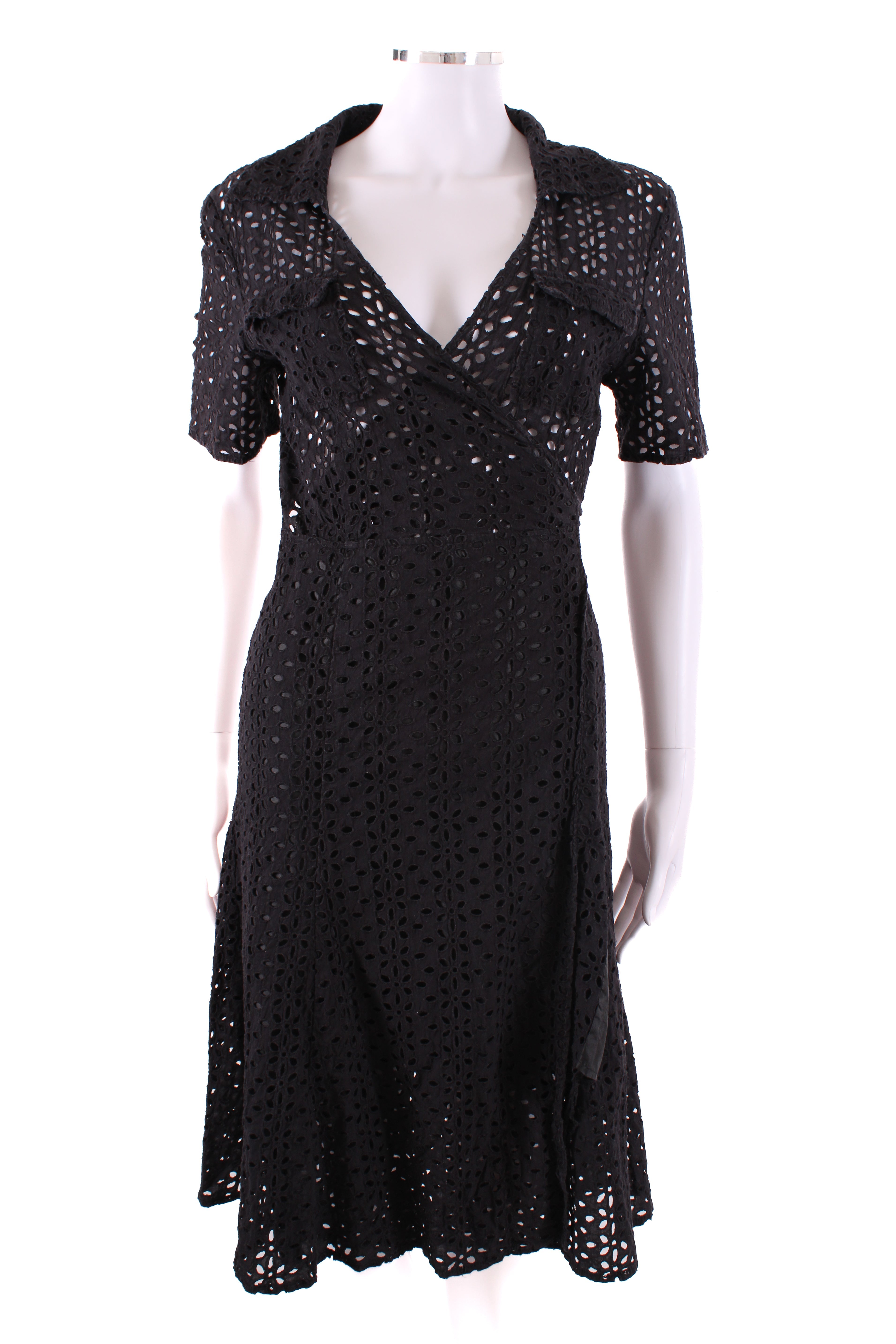 Diane Von Furstenberg Broderie Wrap Dress Black 10