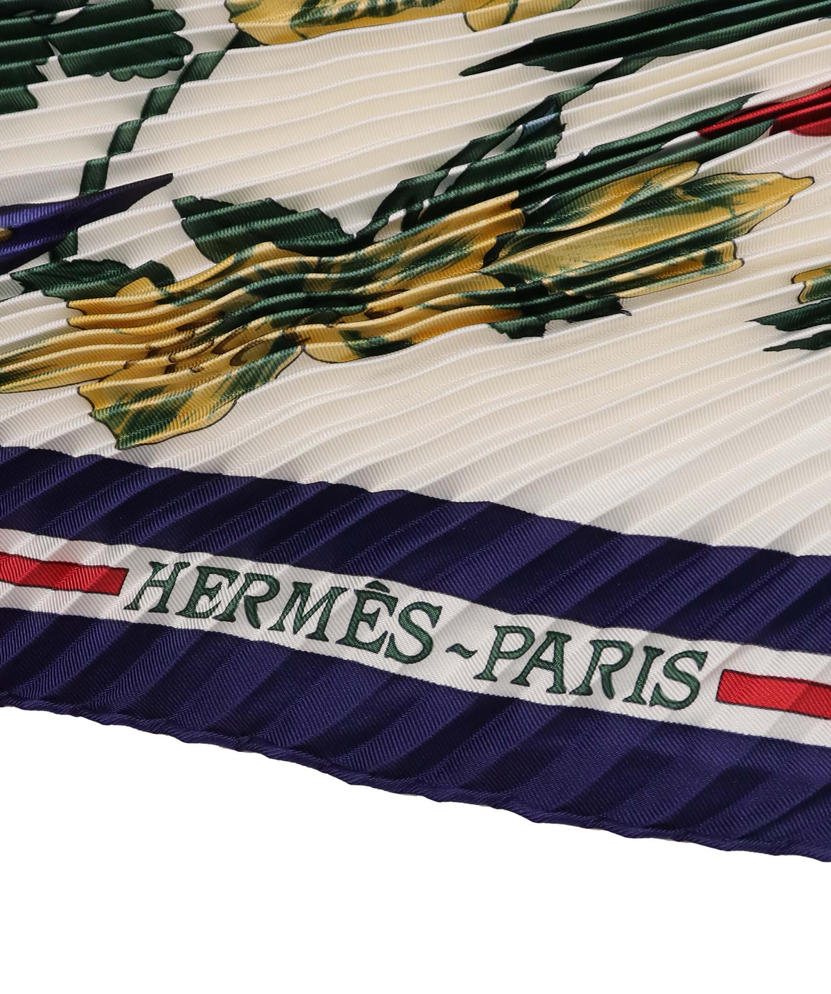 HERMES Pleated Carre 90 Scarf ""Fleurs d'Hellade"" Silk Navy Auth 135501 135501