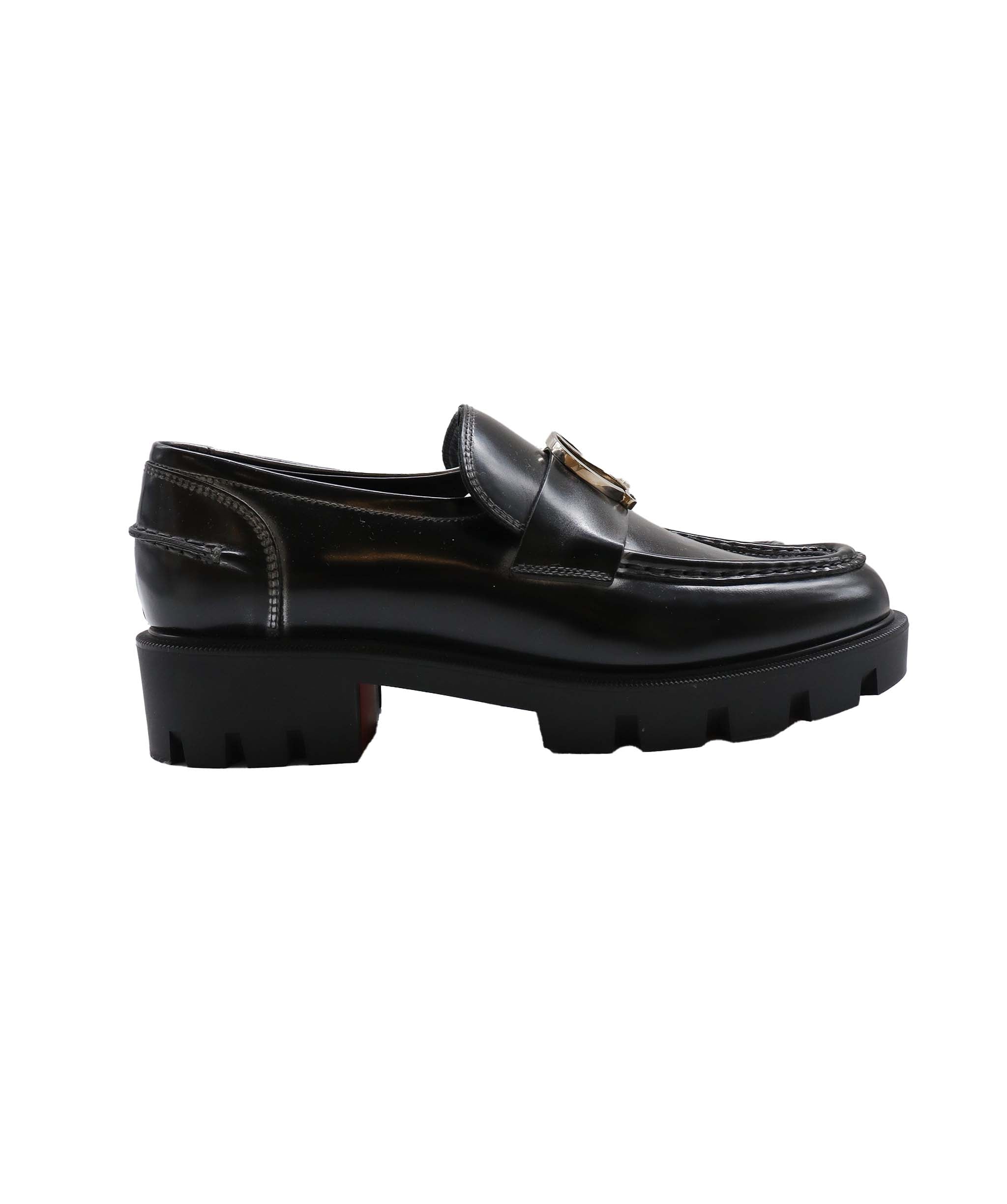 Louboutin Black Leather Loafers Size 38.5 AGC2020