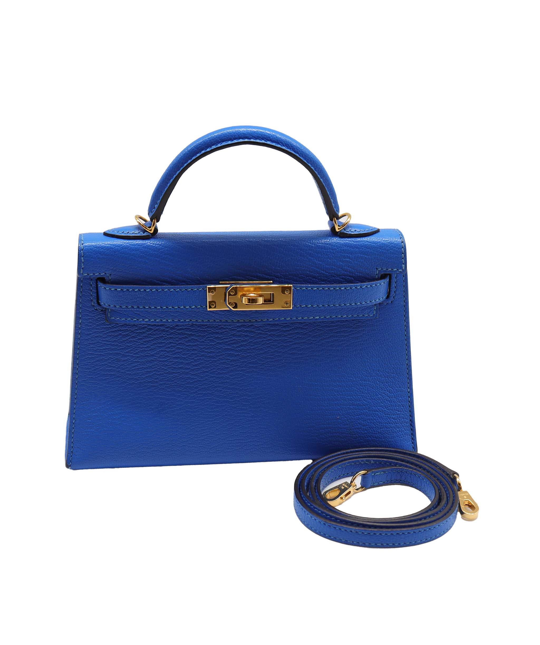 Hermes Mini Kelly Blue Hydra Chevre GHW #A DXBS2676