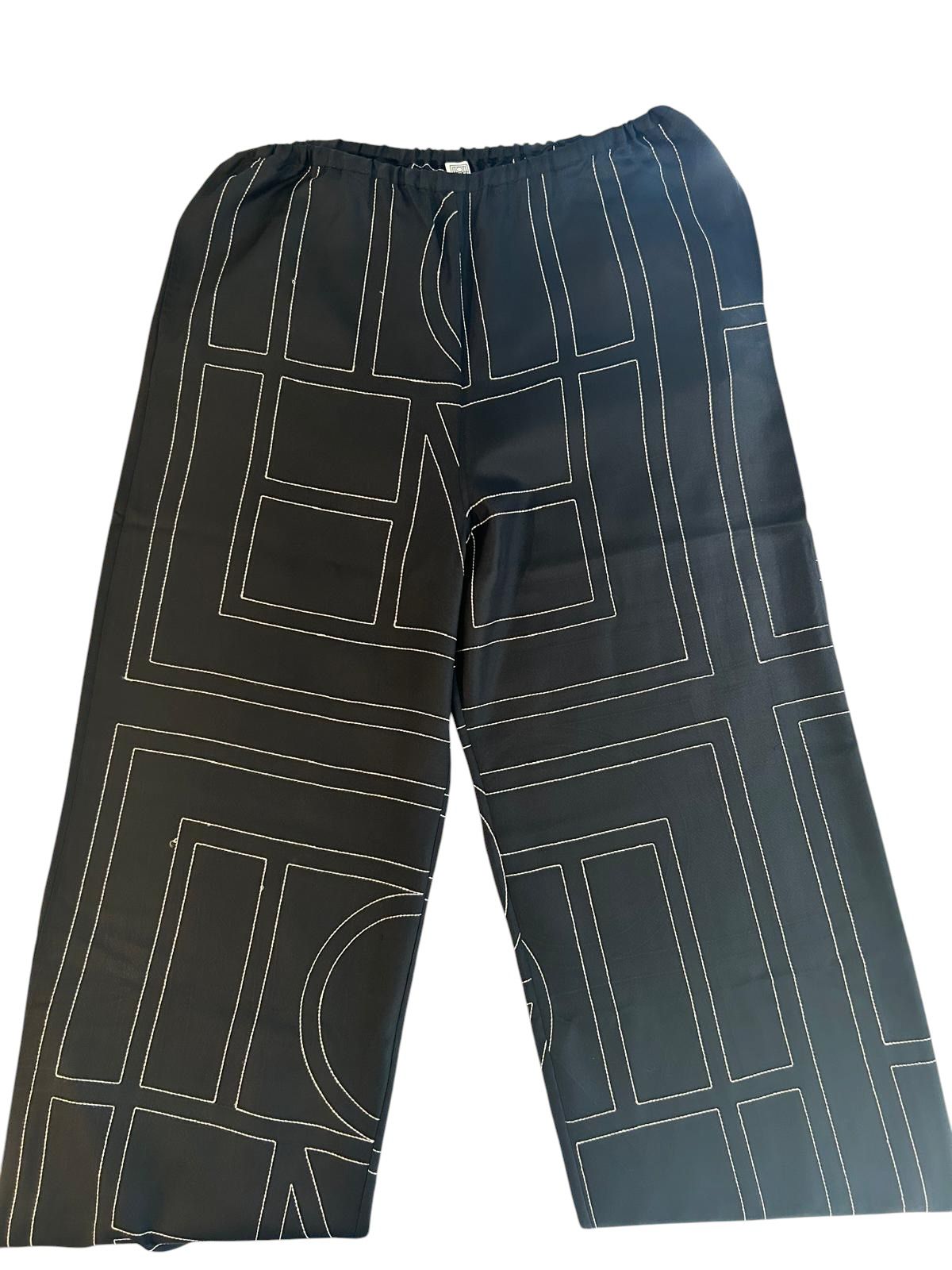 Toteme Black and White Silk Blouse and Pants Set