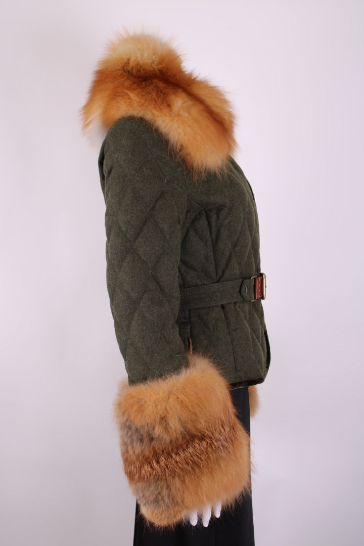 Moncler Fox Fur & Wool Jacket Khaki S