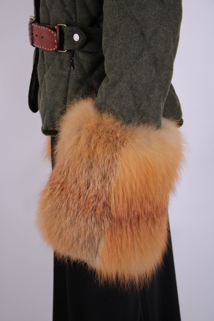 Moncler Fox Fur & Wool Jacket Khaki S