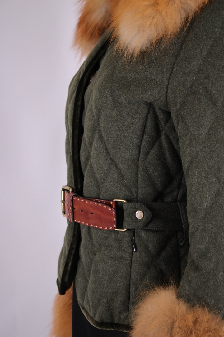 Moncler Fox Fur & Wool Jacket Khaki S