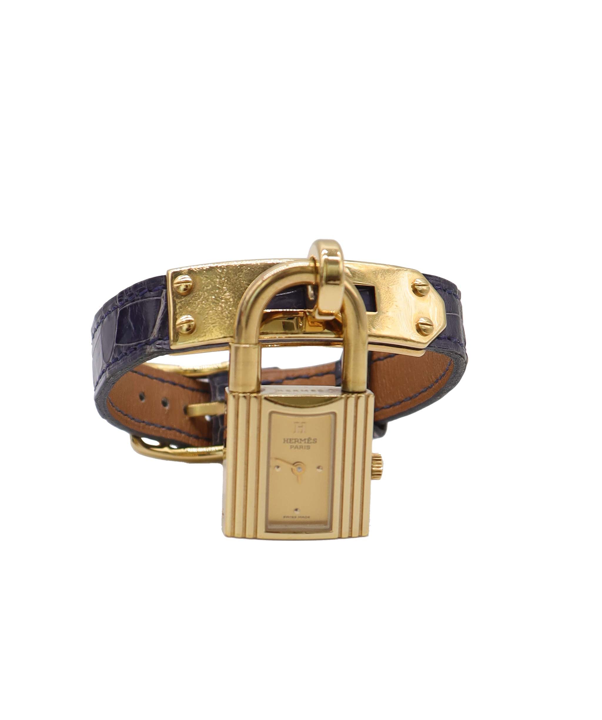 HERMES Kelly Watch, Women's Watch, Gold and Blue Quartz Watch, with Padlock, Hermes Kelly Watch DXBS6586