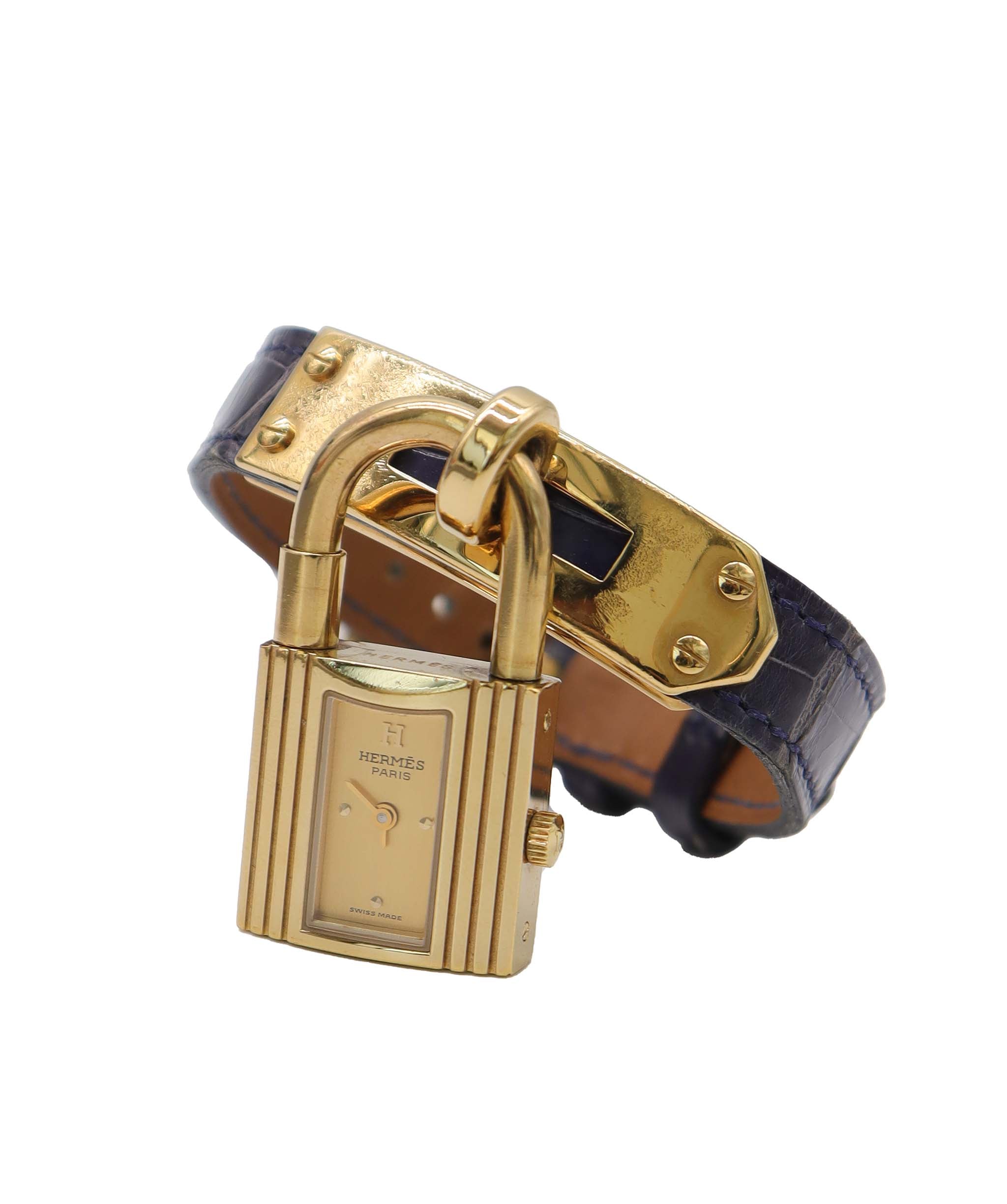 HERMES Kelly Watch, Women's Watch, Gold and Blue Quartz Watch, with Padlock, Hermes Kelly Watch DXBS6586