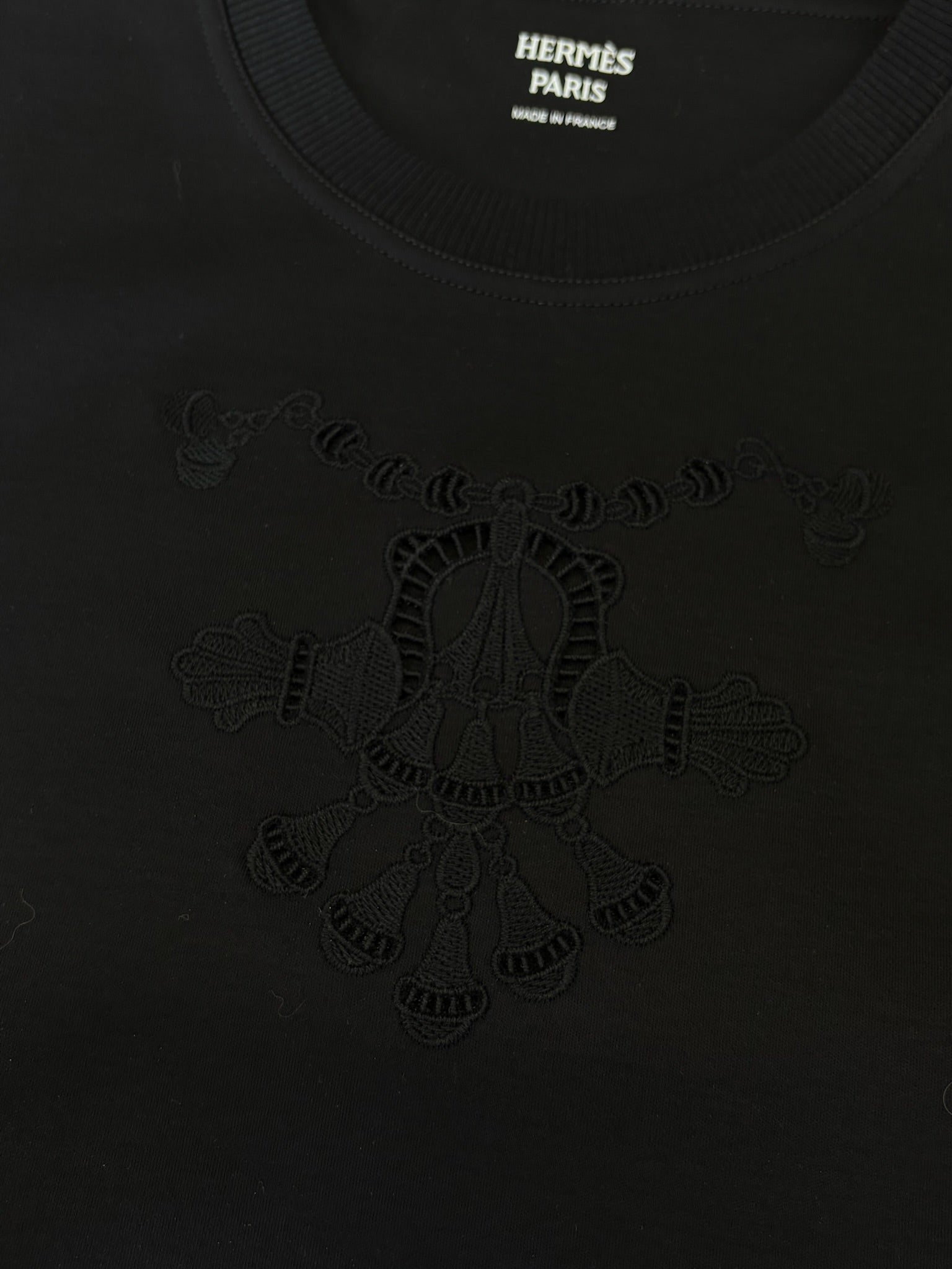 Size 40 - Hermès Black Lace-trimmed T-shirt