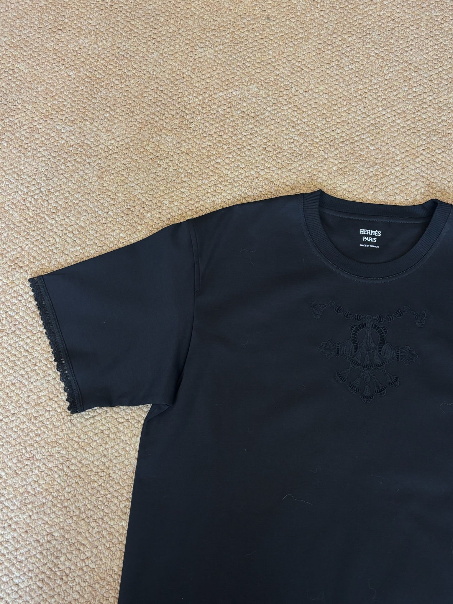 Size 40 - Hermès Black Lace-trimmed T-shirt