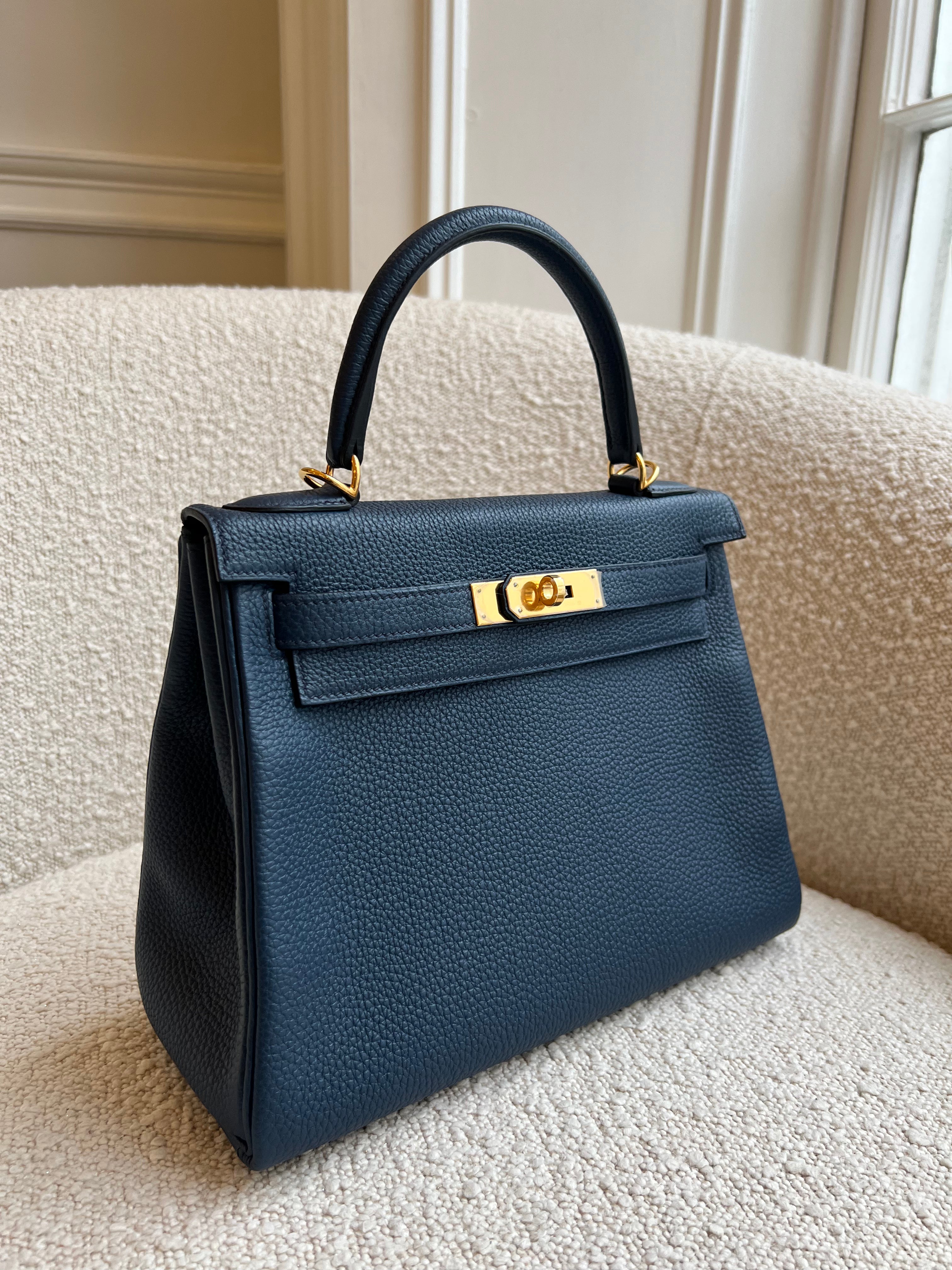 HERMÈS KELLY 28CM BLUE DE PRUSSE Togo Leather with Gold Hardware